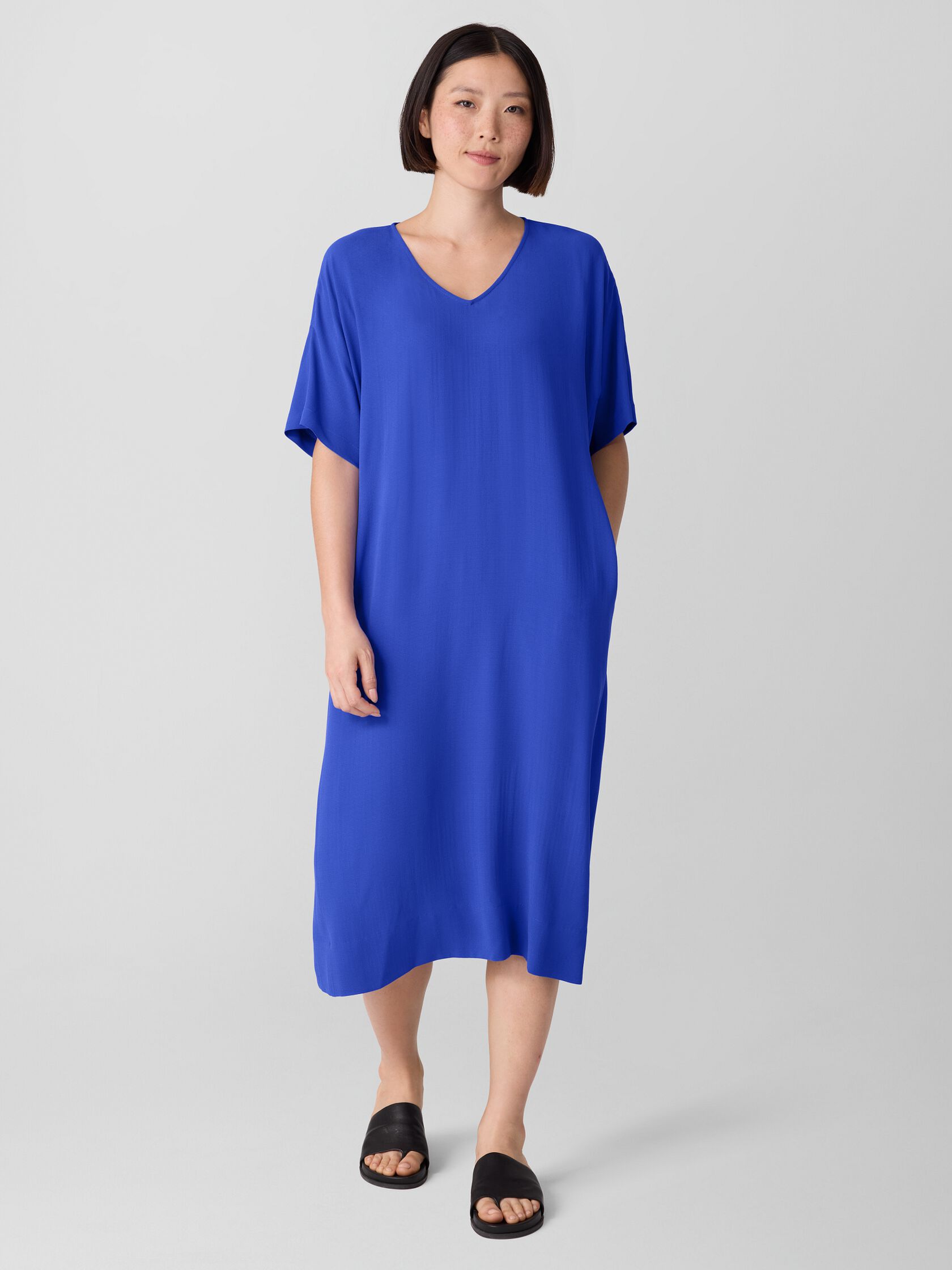 Silk Georgette Crepe V-Neck Dress