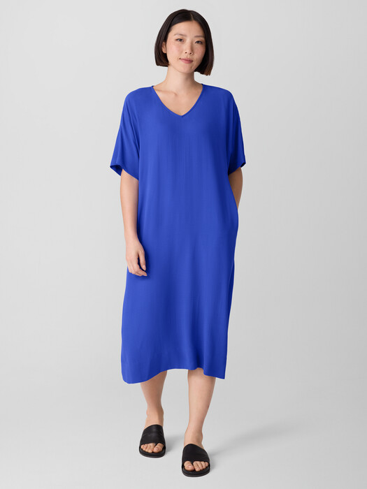 Silk Georgette Crepe V-Neck Dress