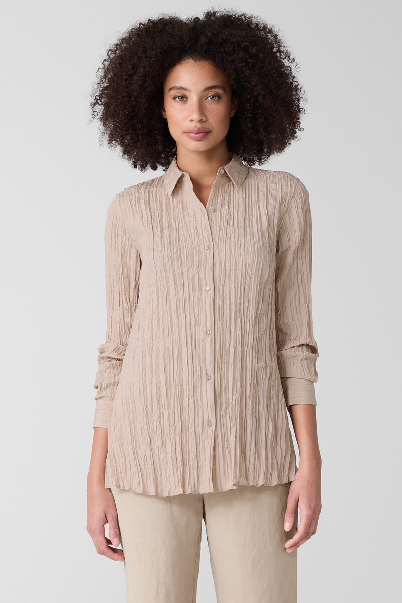 Crinkle Silk Habutai Classic Collar Shirt Crinkle Silk Habutai Classic Collar Shirt