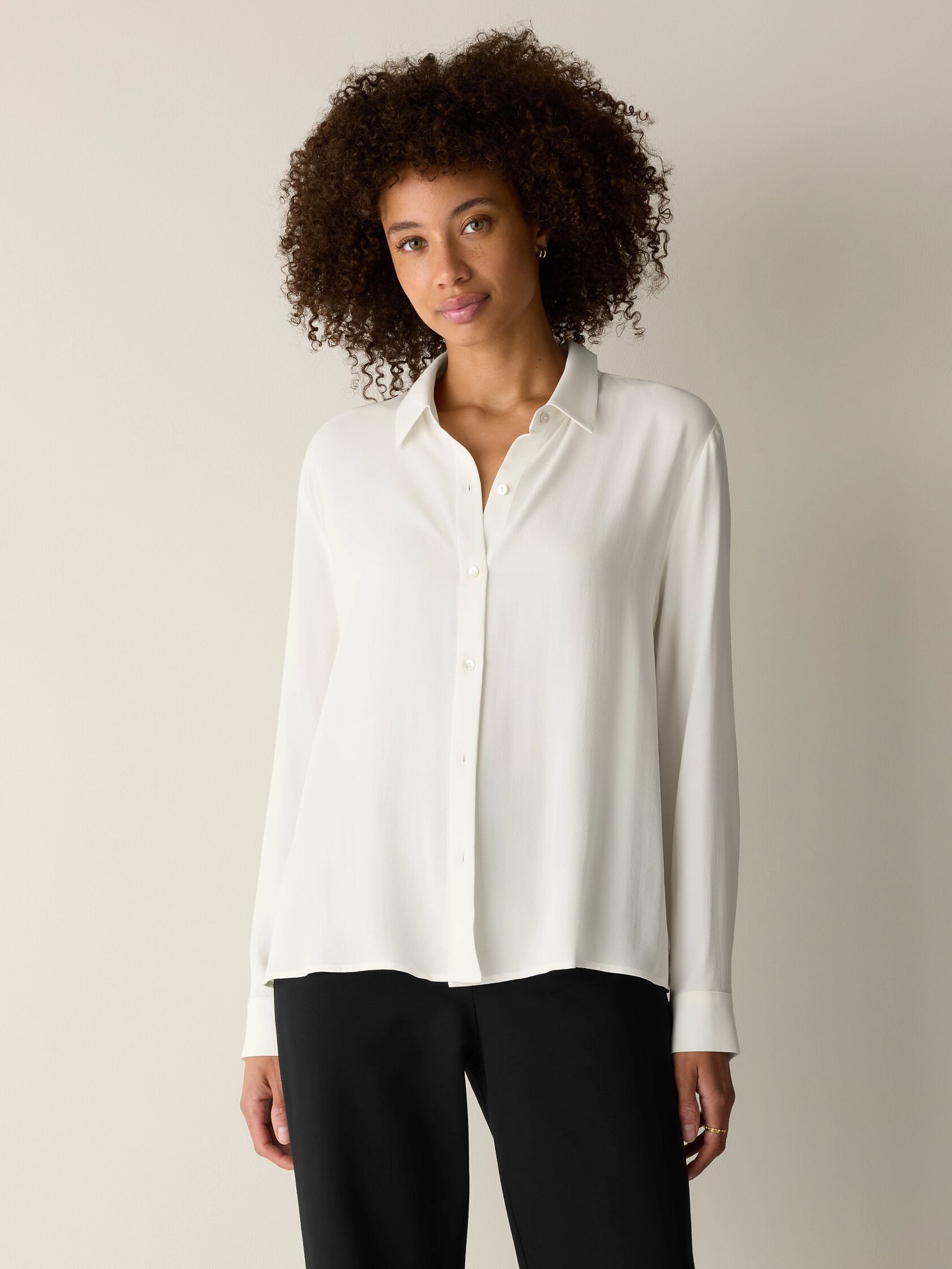 Silk Georgette Crepe Classic Collar Shirt