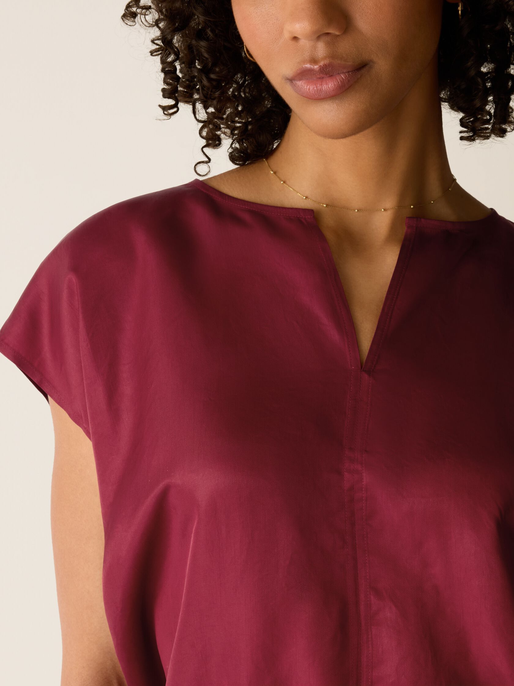 Lightweight Satin Shimmer Split Neck Top