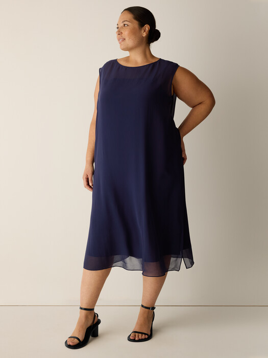 Eileen Fisher Women's Boat Neck Silk Dress - Blue - Size XL - Ink Eileen Fisher Women's Boat Neck Silk Dress - Blue - Size XL - Ink