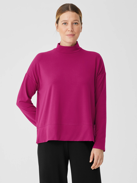 Stretch Jersey Knit Mock Neck Top