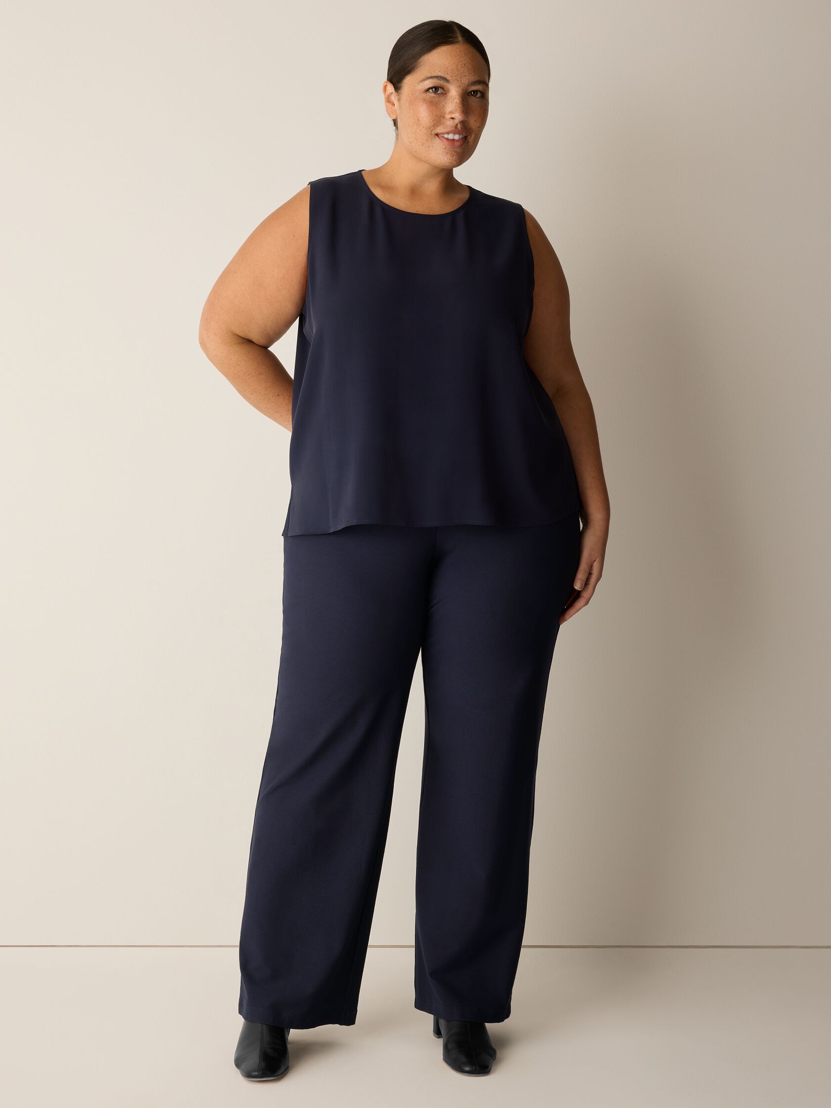 Silk Georgette Crepe Round Neck Tank