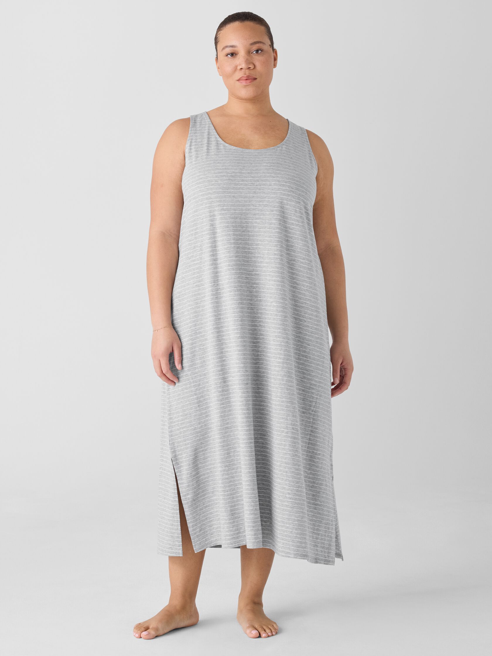 Striped Organic Cotton Jersey Tank Sleep Dress