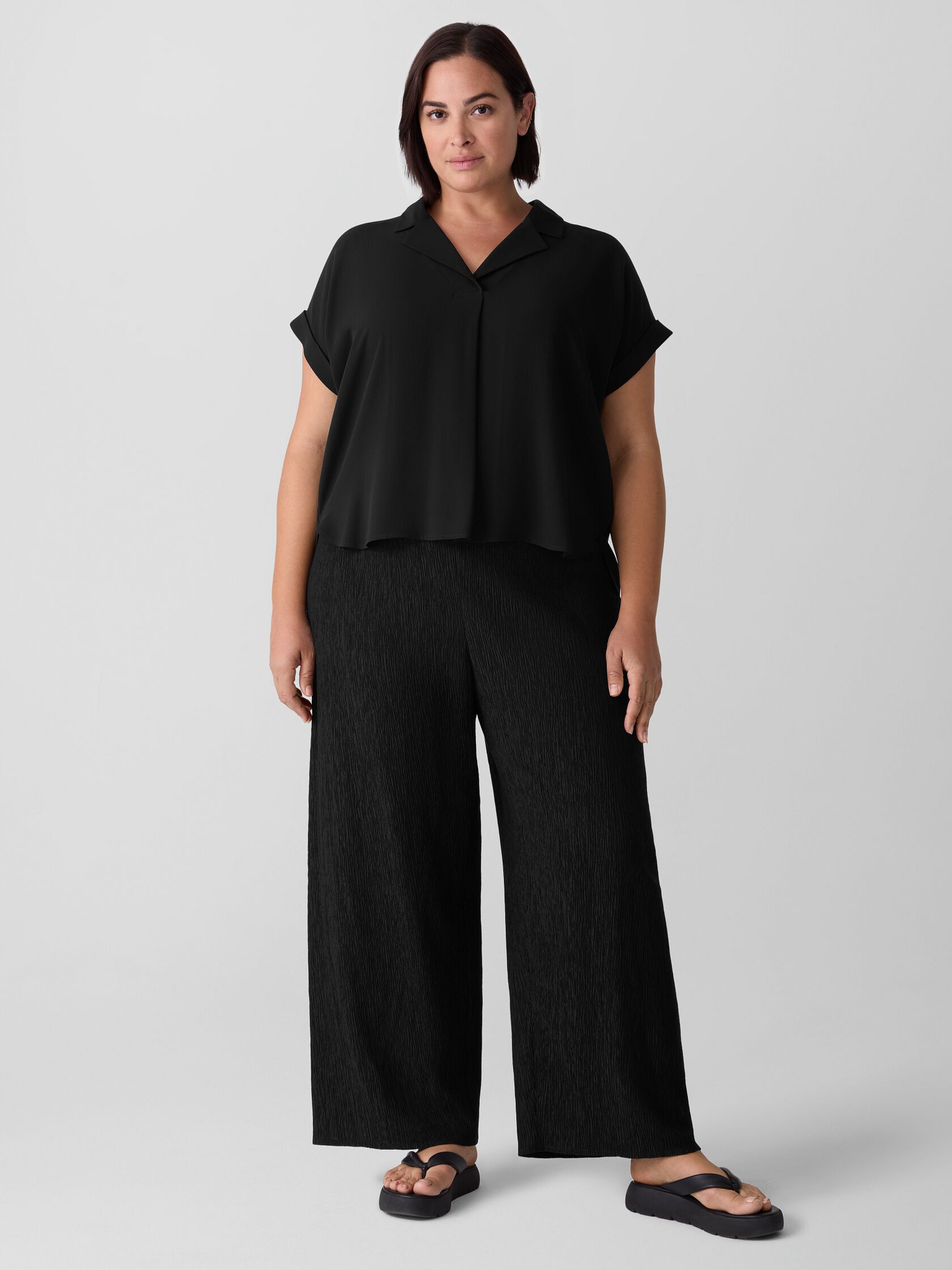 Woven Pliss&eacute; Wide-Leg Pant