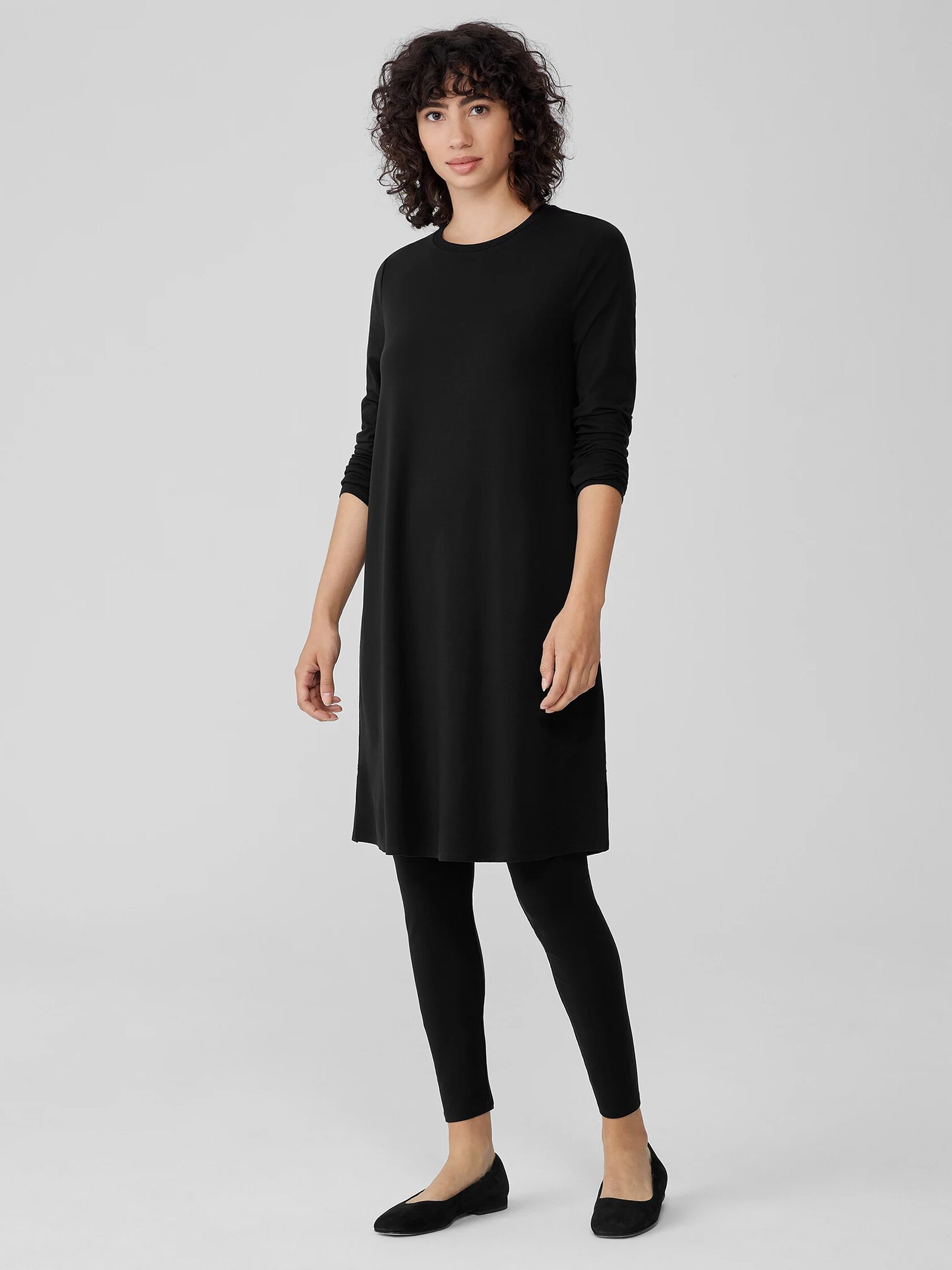 Stretch Jersey Knit Crew Neck Dress EILEEN FISHER