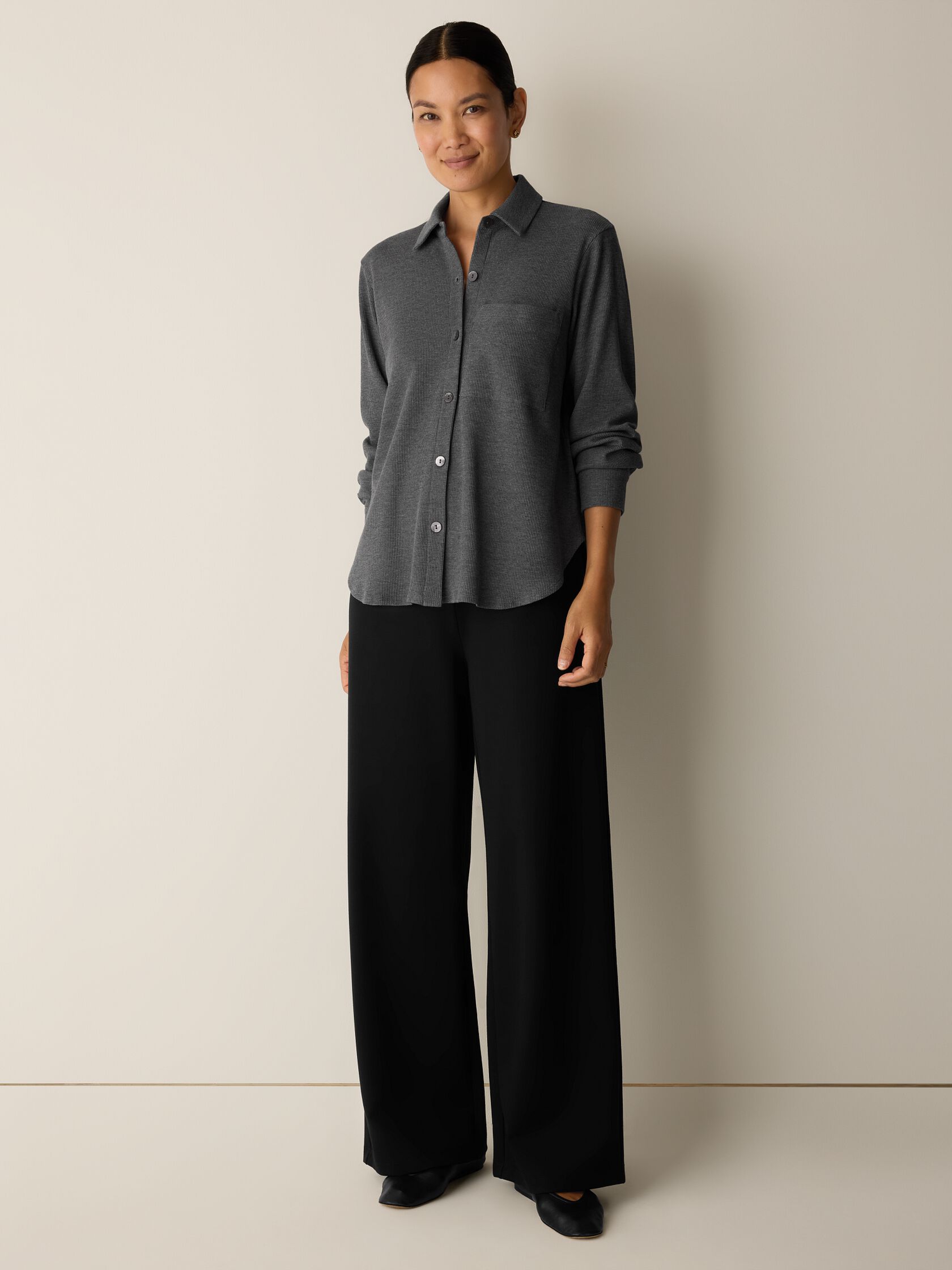 Cozy Waffle Knit Classic Collar Shirt