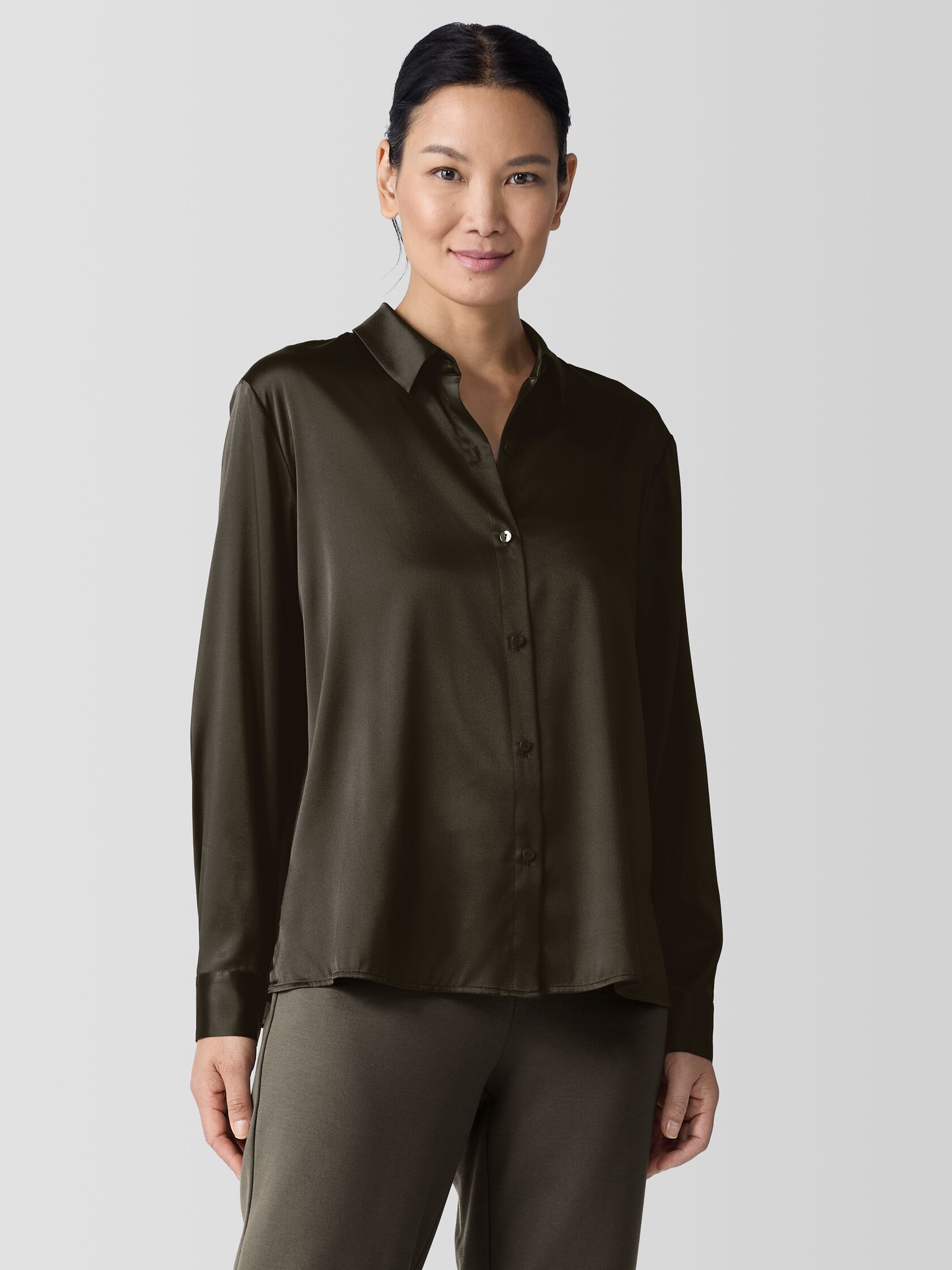 Stretch Silk Charmeuse Classic Collar Shirt