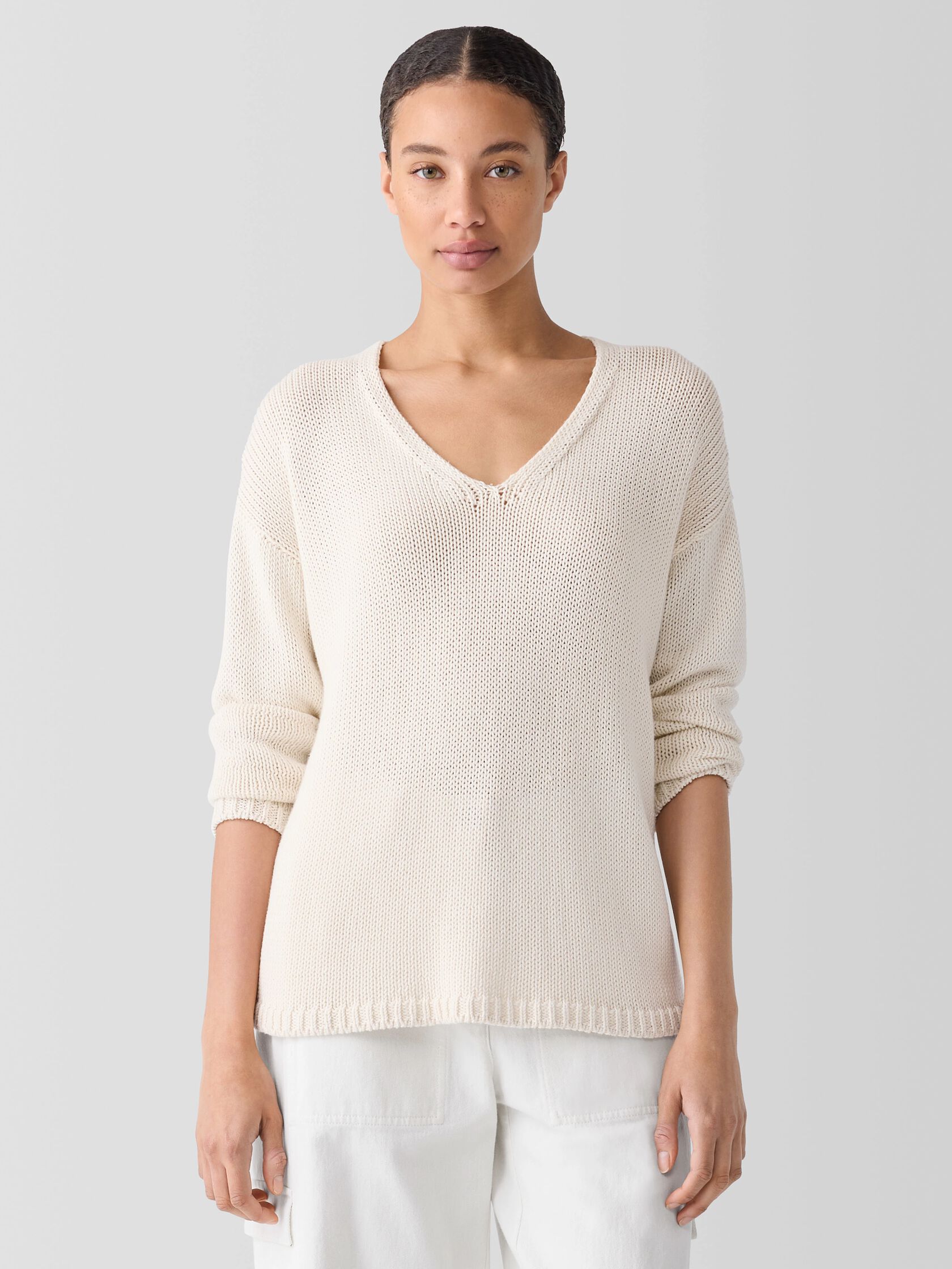 Peruvian Organic Cotton Cord Jersey V-Neck Top
