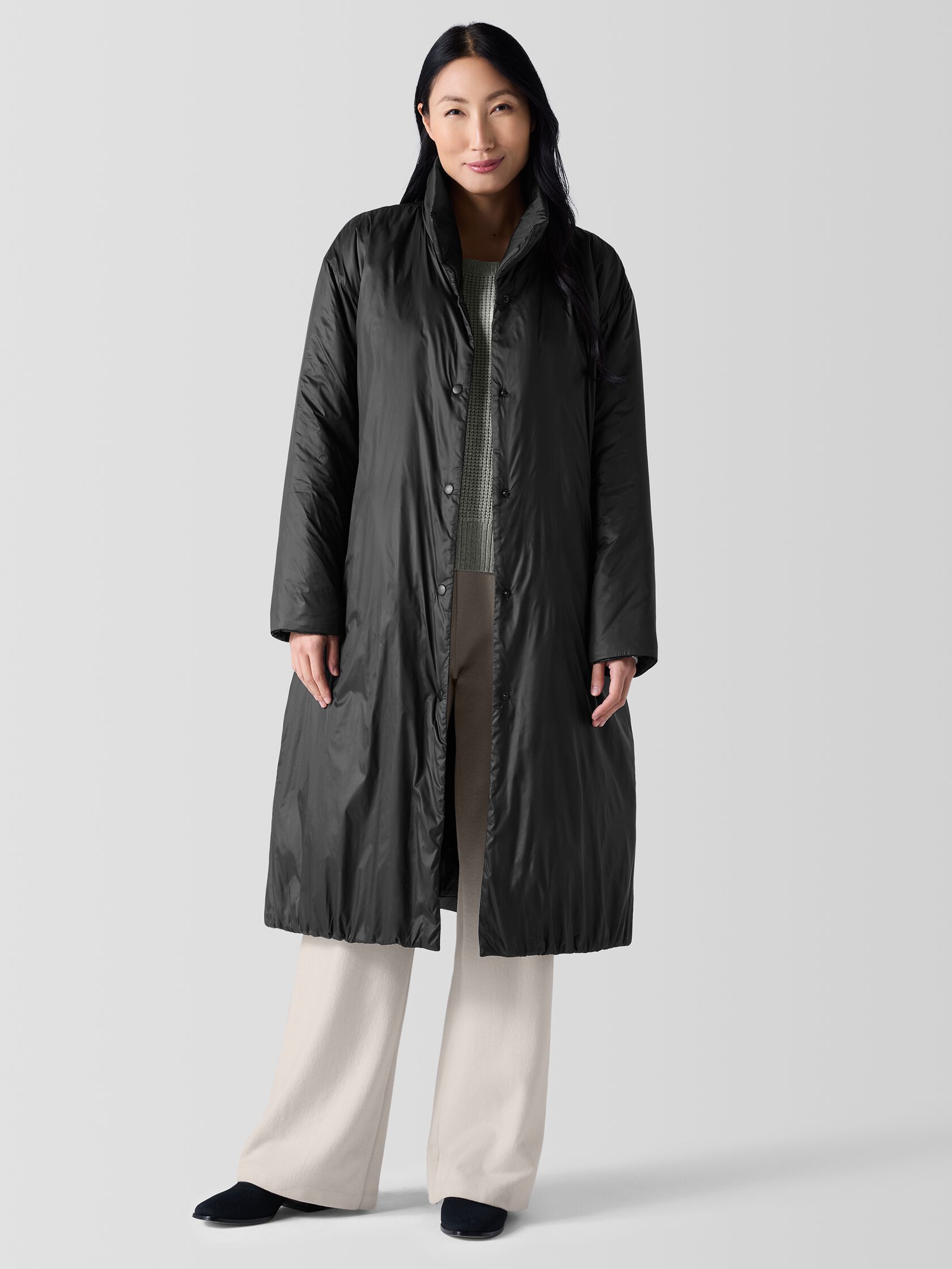 Eggshell Recycled Nylon Long Coat