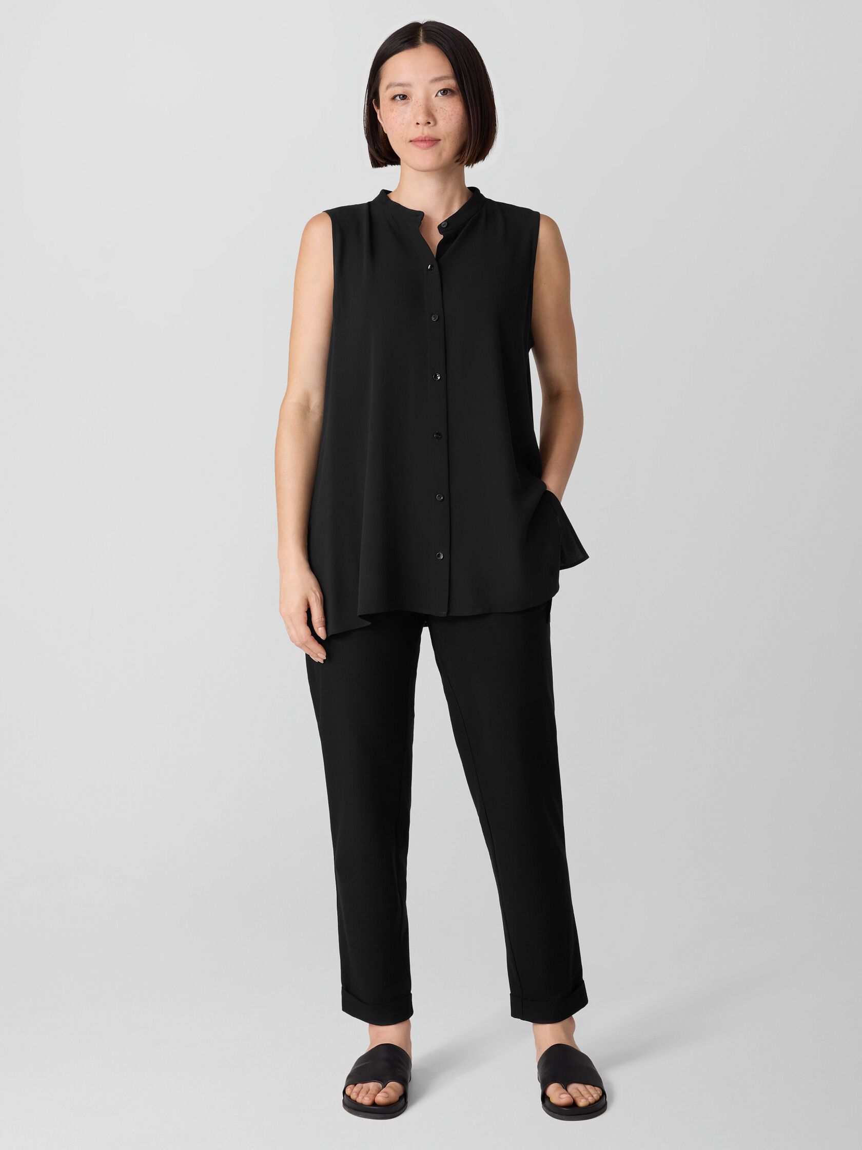 Washable Stretch Crepe Cuffed Pant