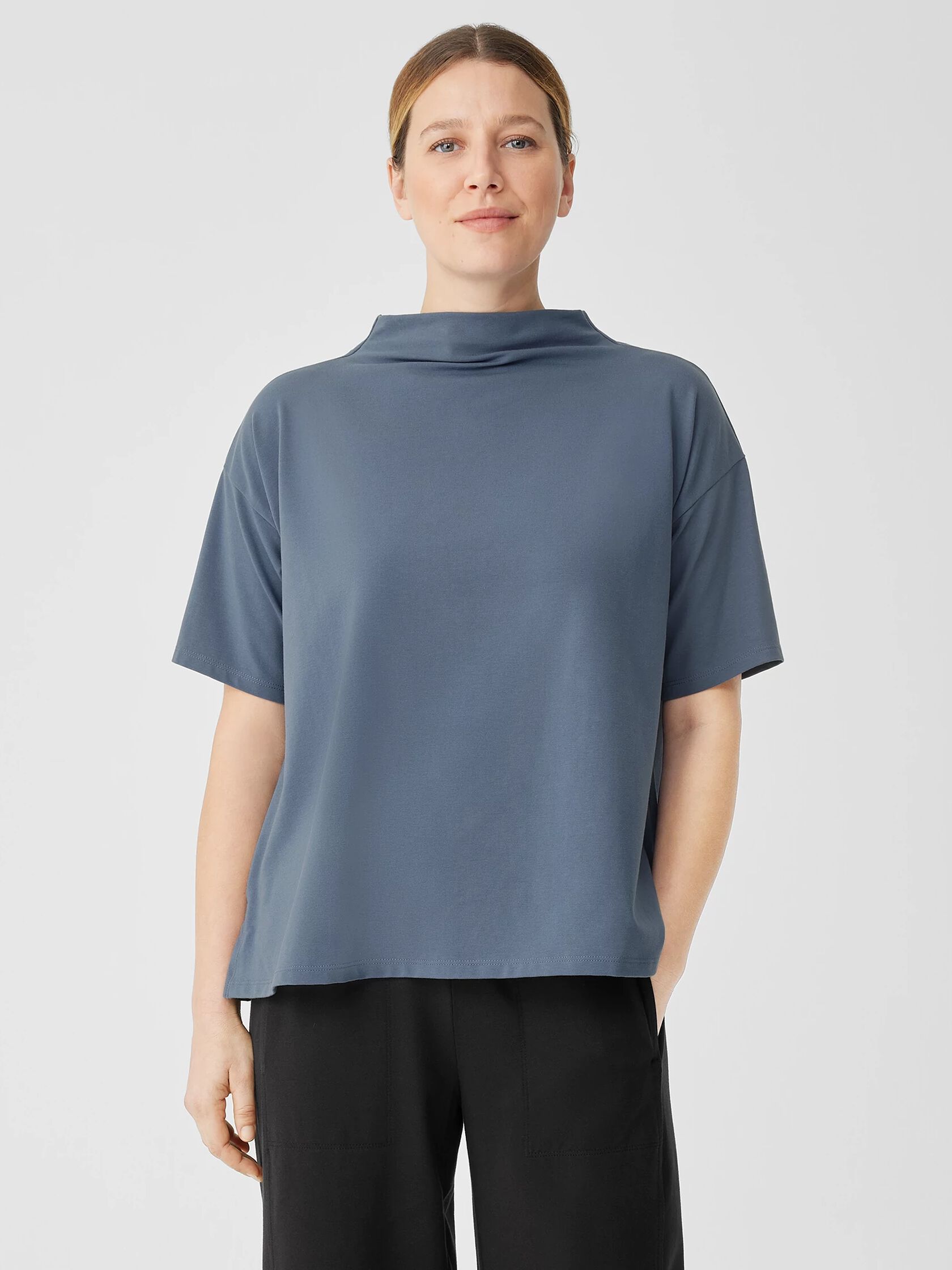 Pima Cotton Stretch Jersey Funnel Neck Top