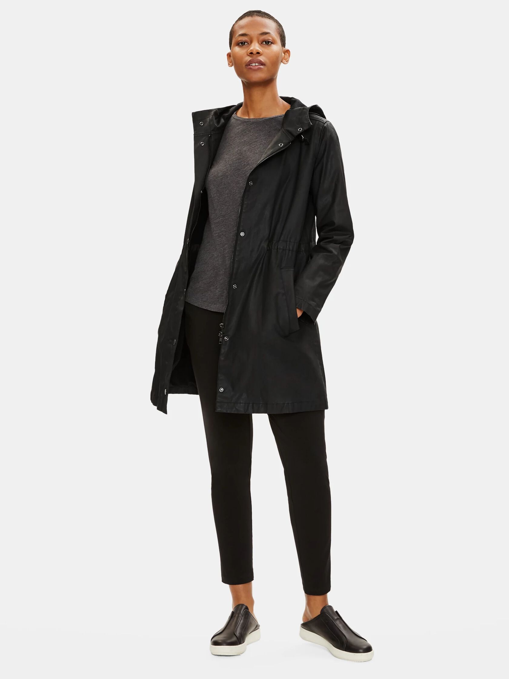 Waxed Organic Cotton Stretch Twill Anorak Jacket | EILEEN FISHER