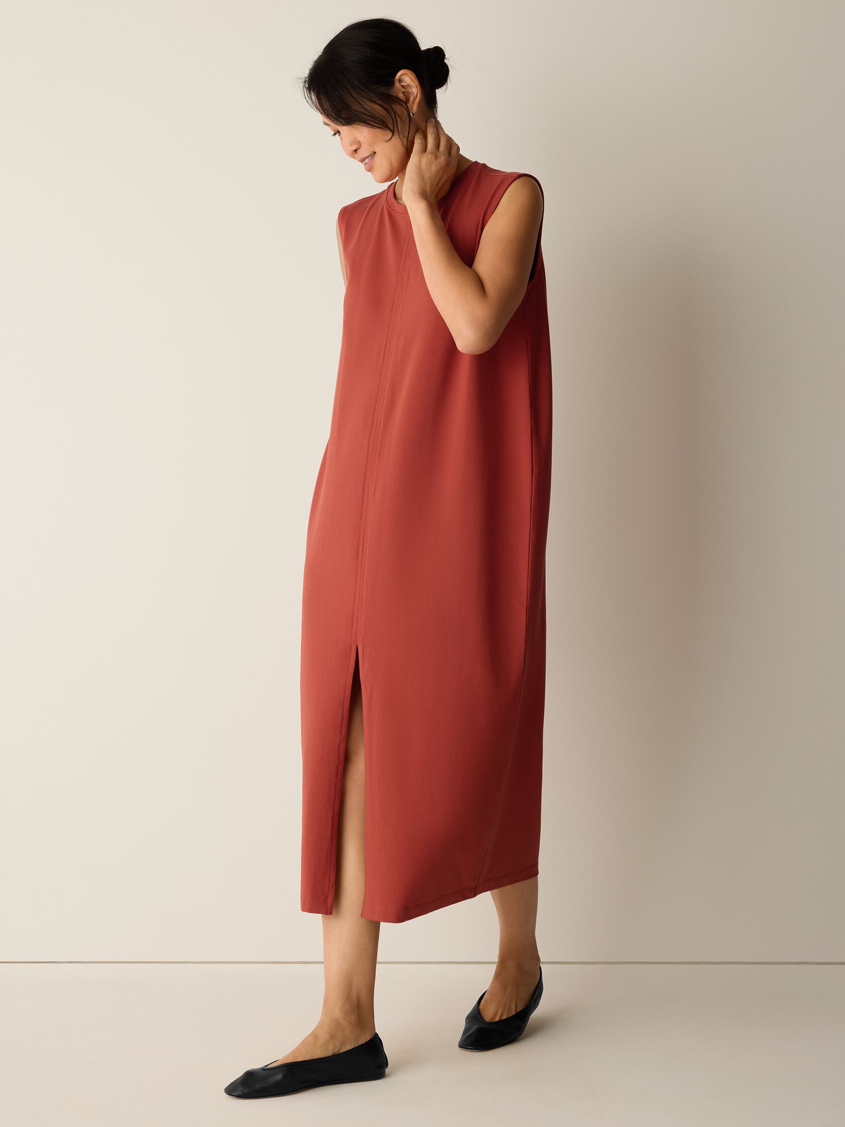 Pima Cotton Stretch Jersey Crew Neck Dress