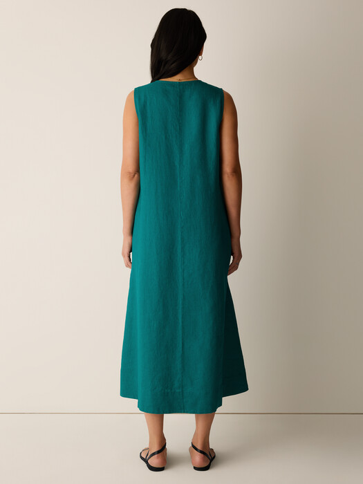 eileen fisher linen maxi dress EILEEN FISHER Puckered Organic-Linen Plaid Dress