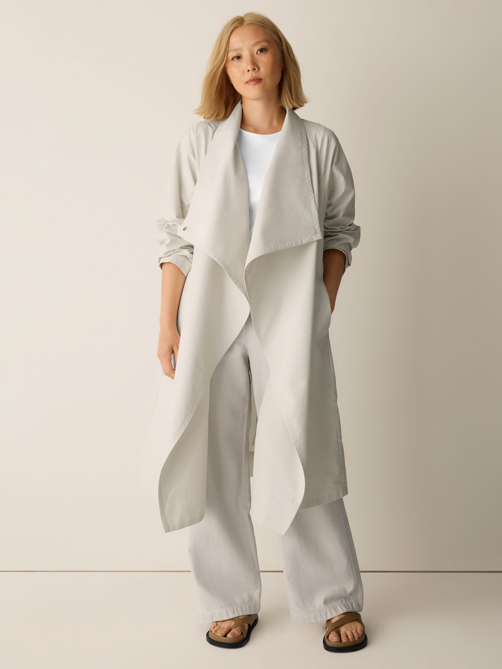 Light Cotton Nylon Drape Neck Coat