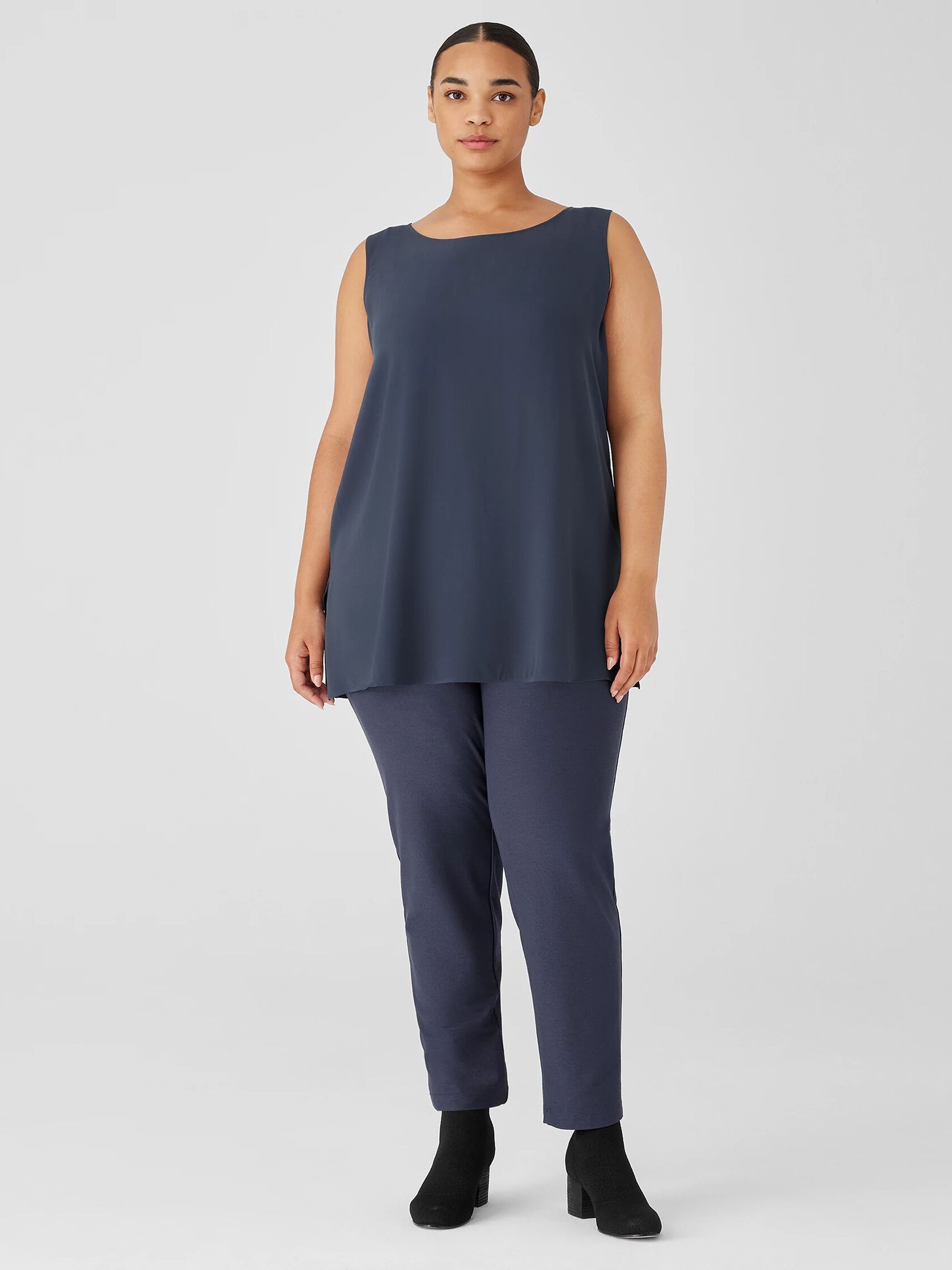 Silk Georgette Crepe Ballet Neck Tank