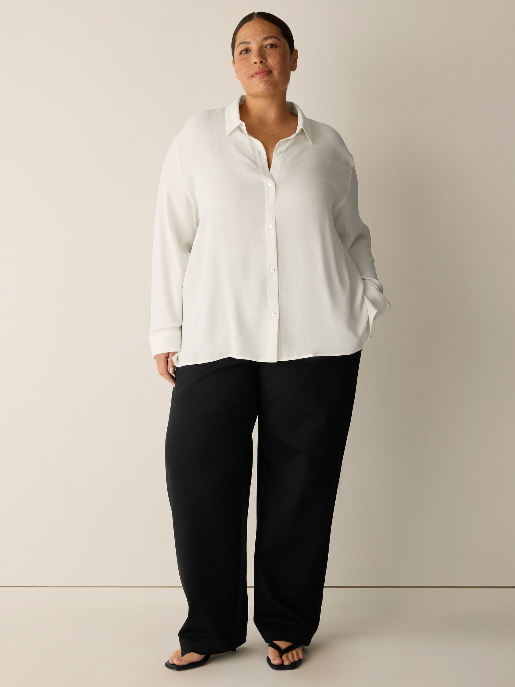 Silk Georgette Crepe Classic Collar Shirt