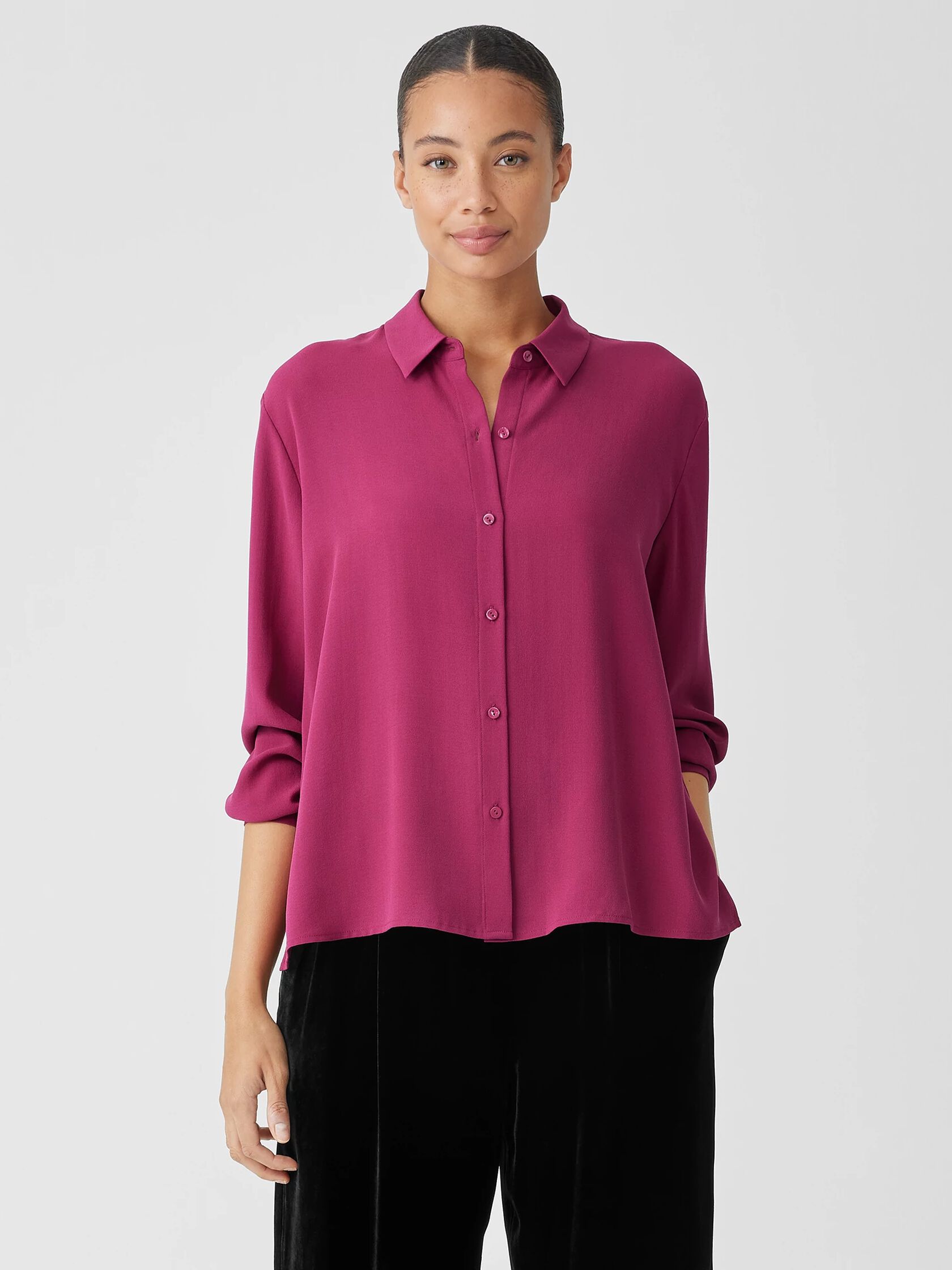 Silk Georgette Crepe Classic Collar Shirt