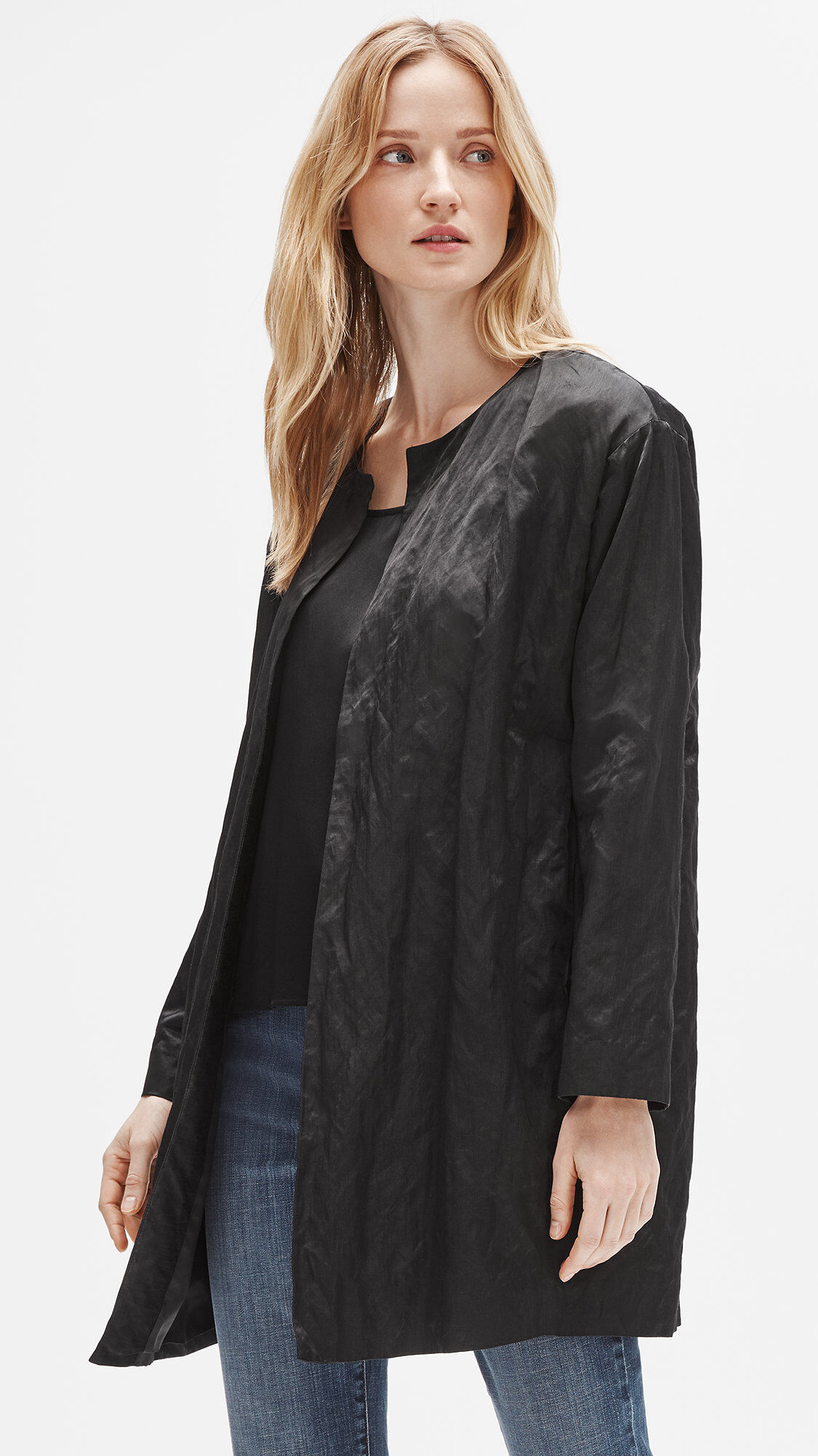 Organic Cotton Satin Steel Coat EILEEN FISHER