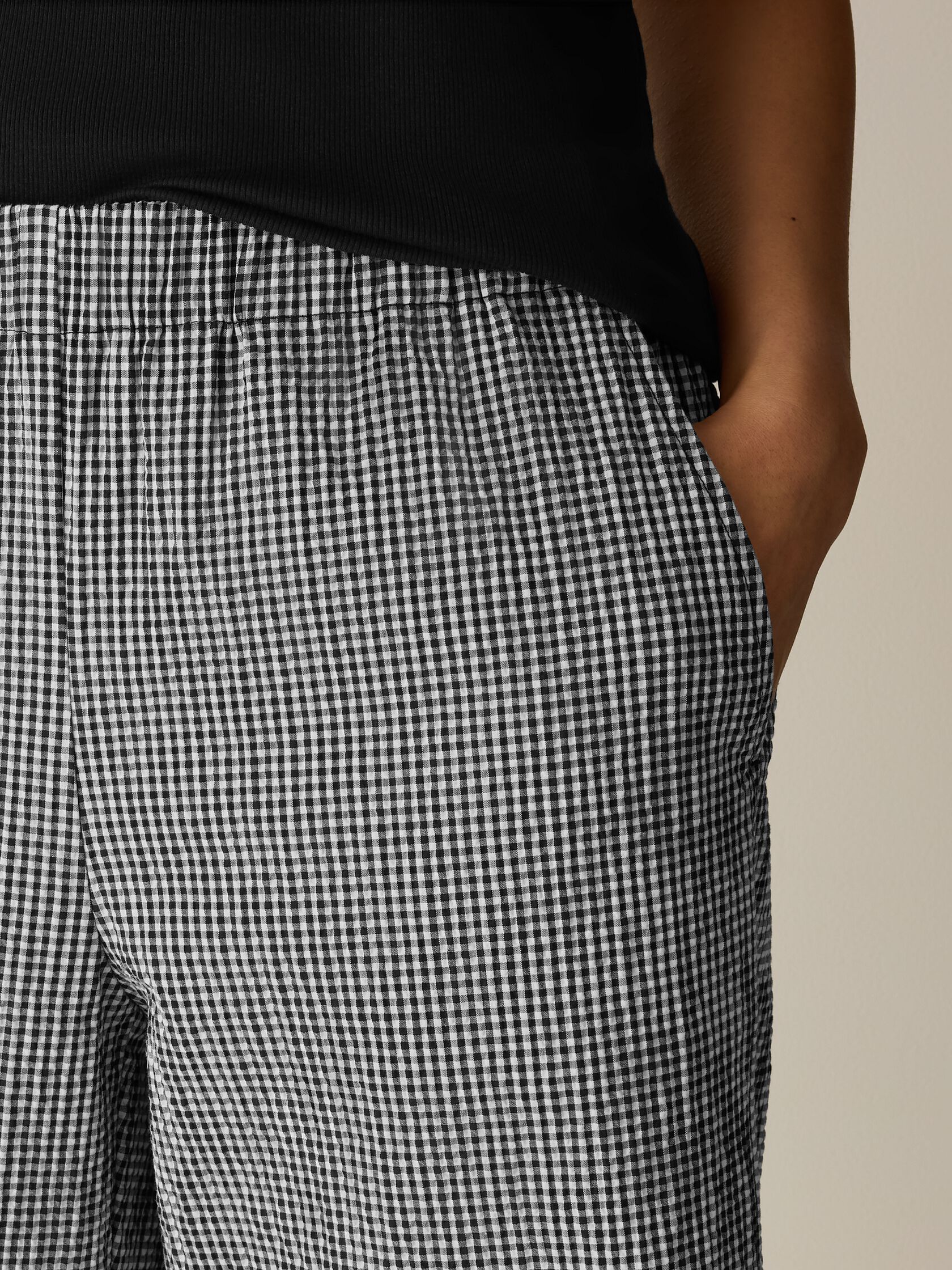 Organic Cotton Pucker Check Wide-Leg Pant