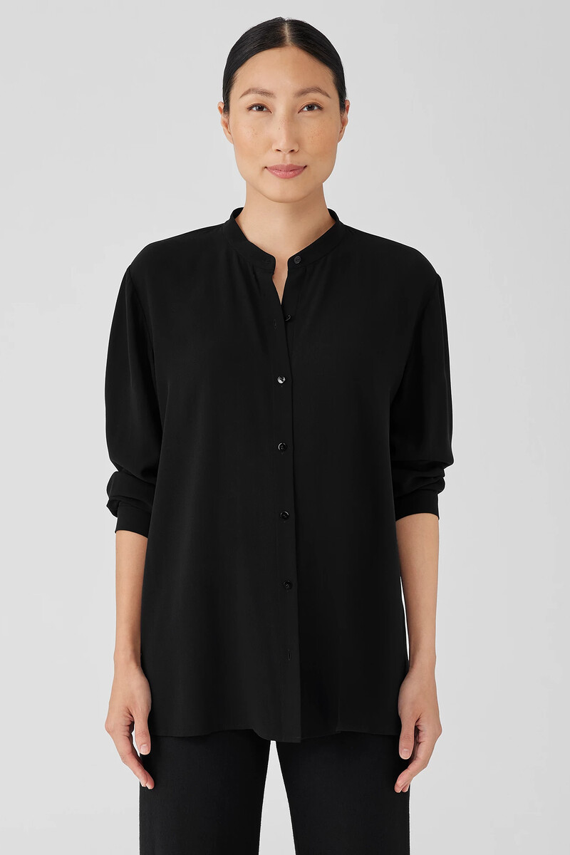 Silk Georgette Crepe Mandarin Collar Shirt Silk Georgette Crepe Mandarin Collar Shirt