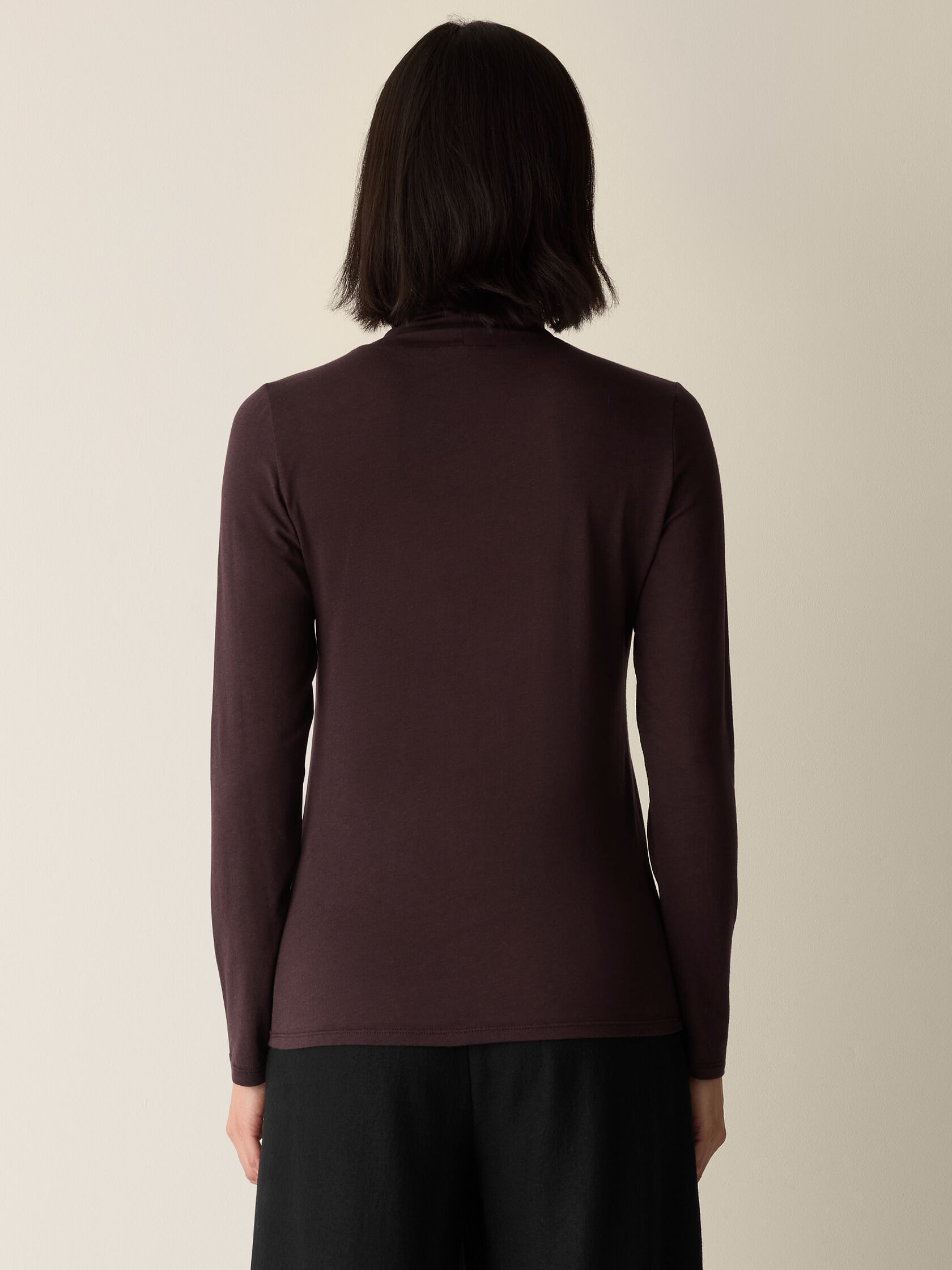Sheer Cotton Blend Knit Turtleneck Top