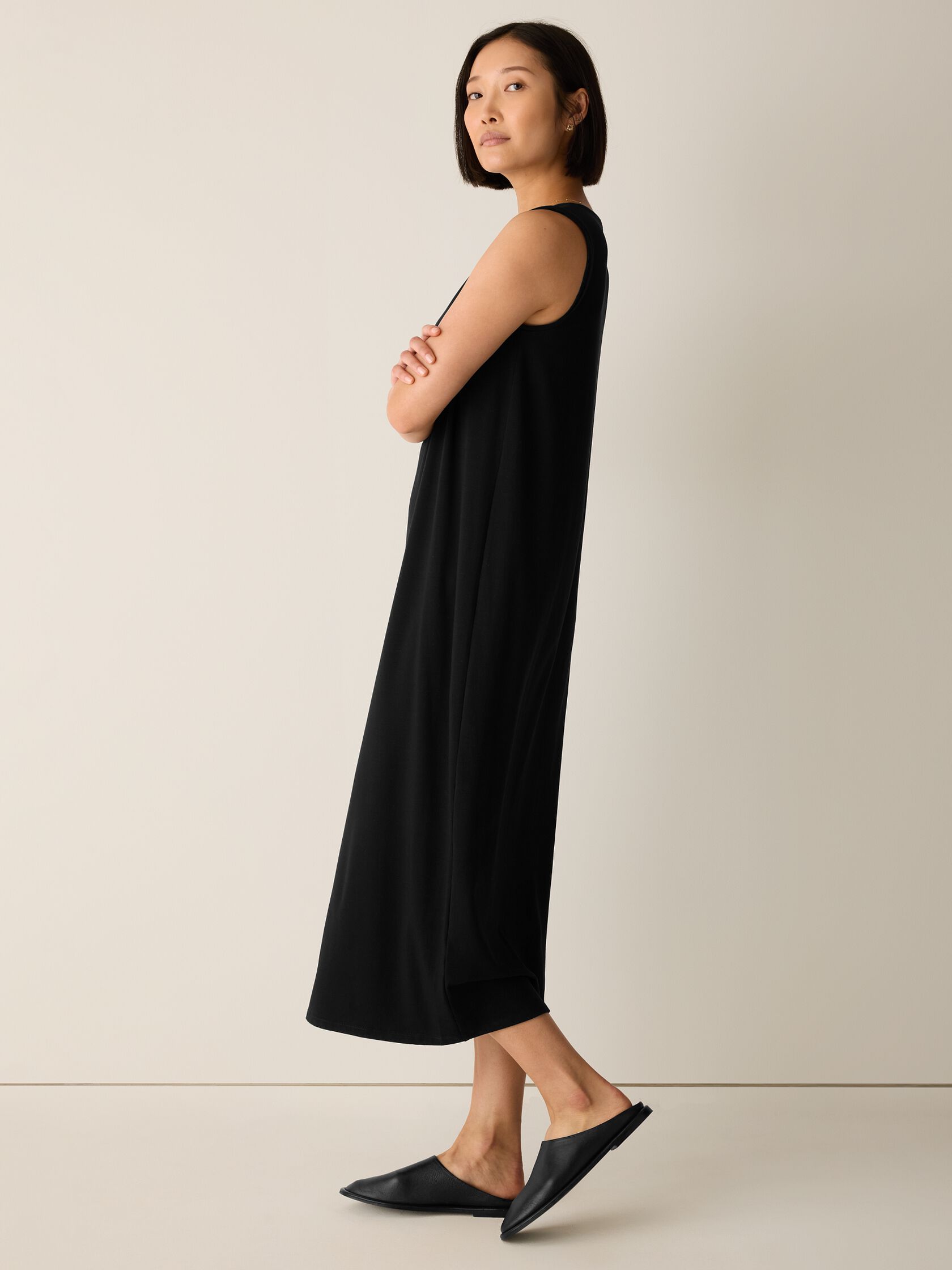 Stretch Jersey Knit Round Neck Dress
