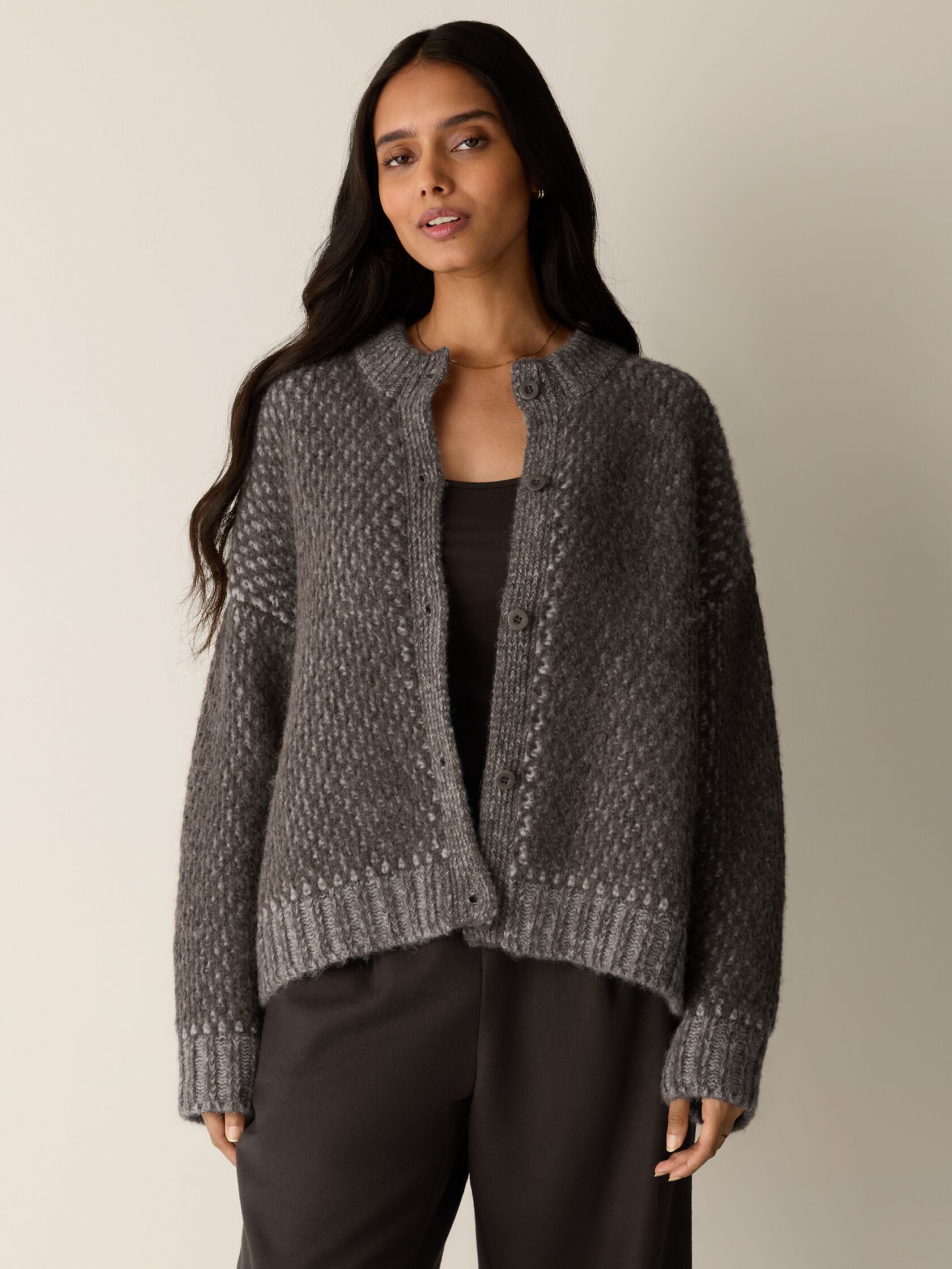 Brushed Alpaca Wool Blend High Collar Cardigan