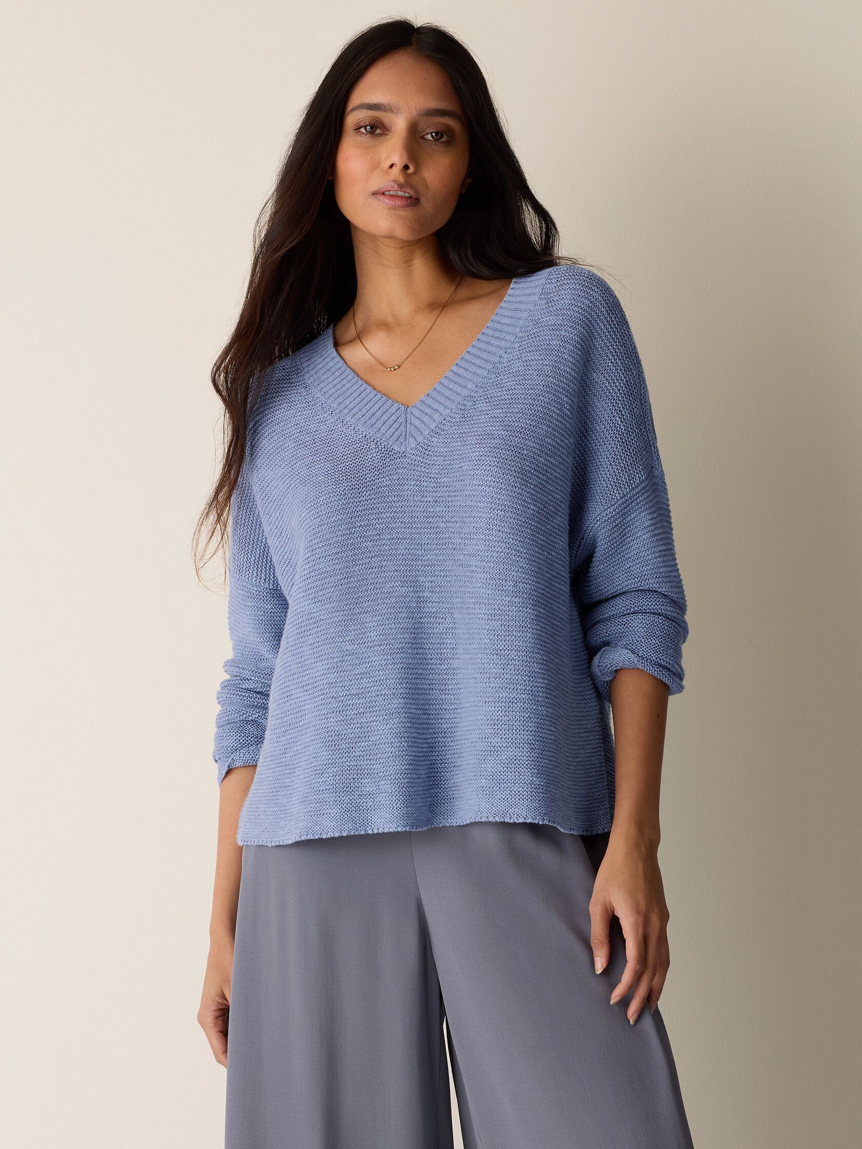 Organic Linen Cotton Slub V-Neck Top