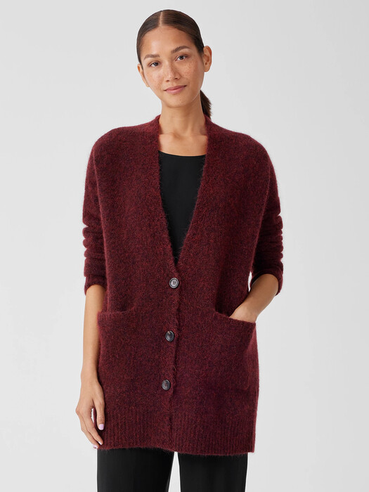 Mohair Plush Mélange V-Neck Cardigan