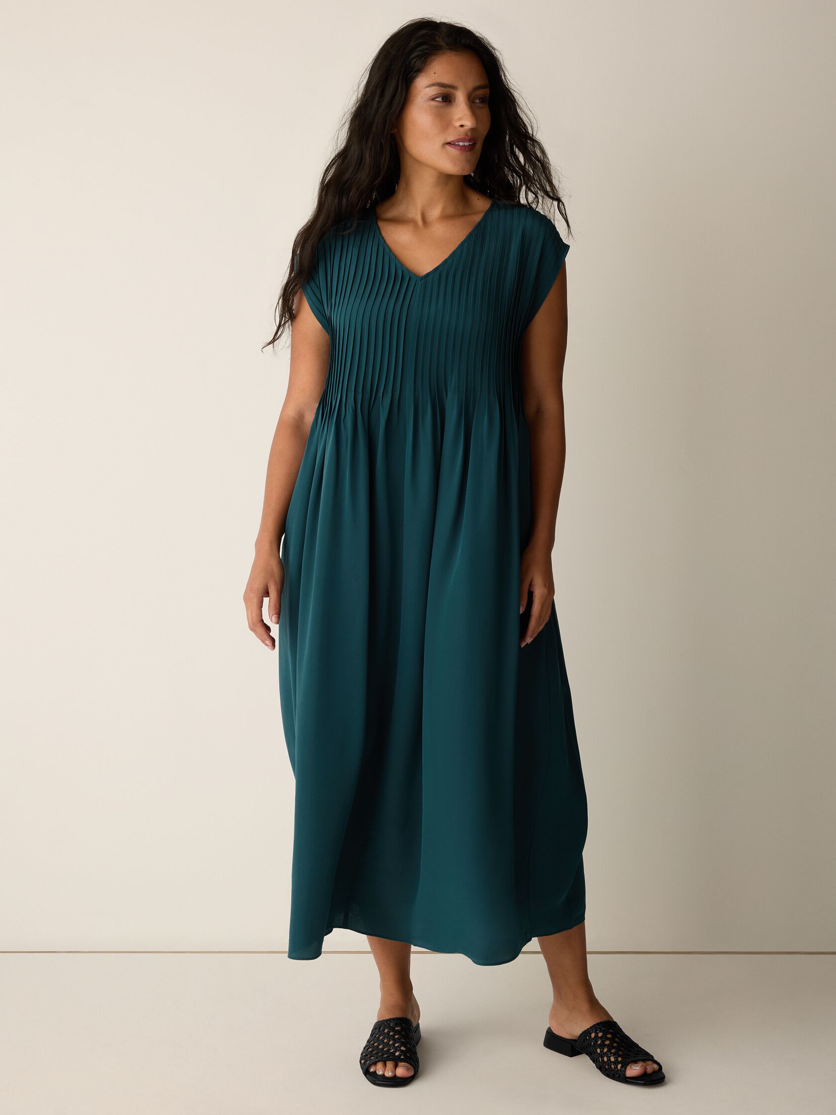 Silk Crepe de Chine V-Neck Dress