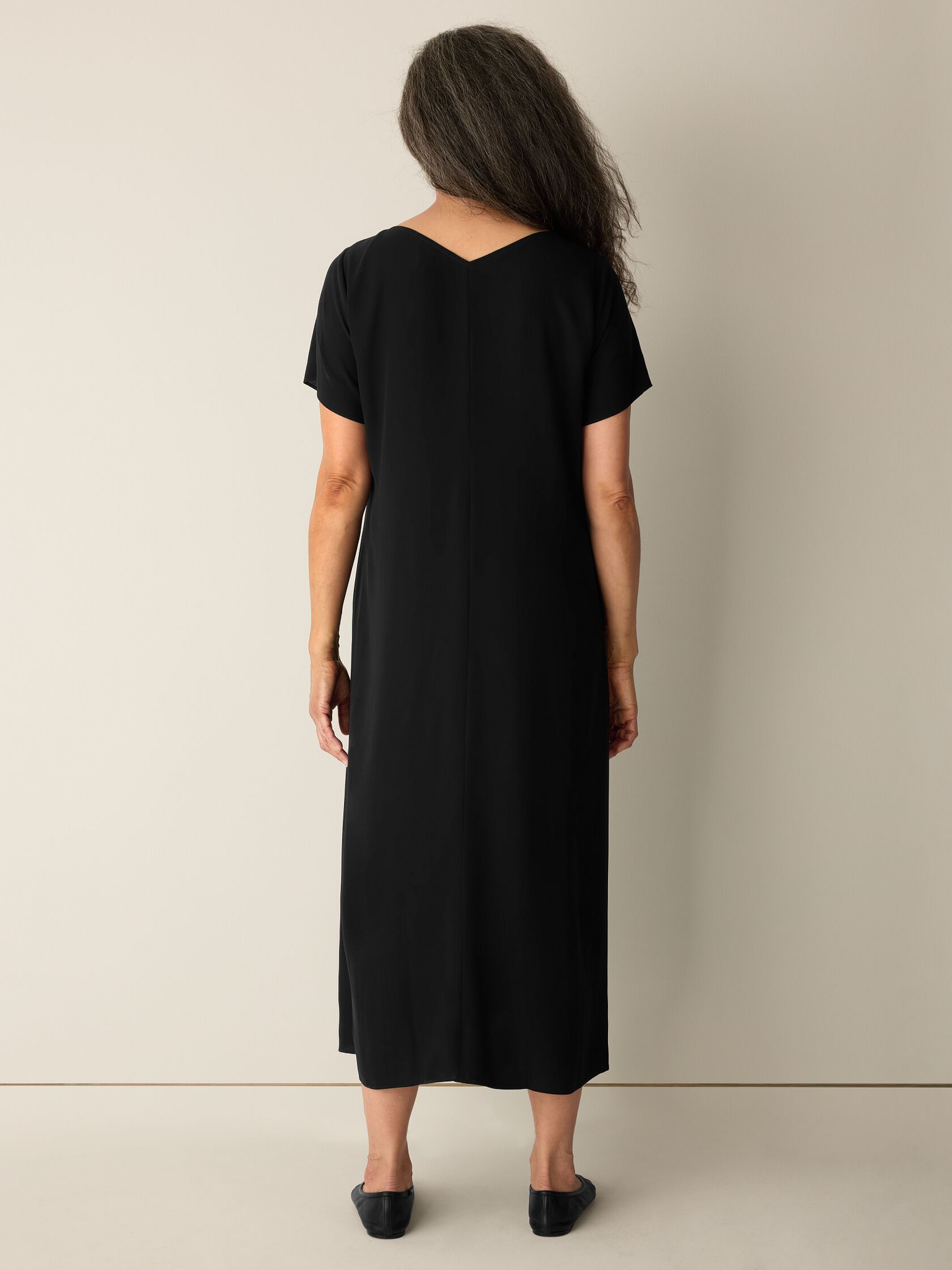 Silk Georgette Crepe V-Neck Dress