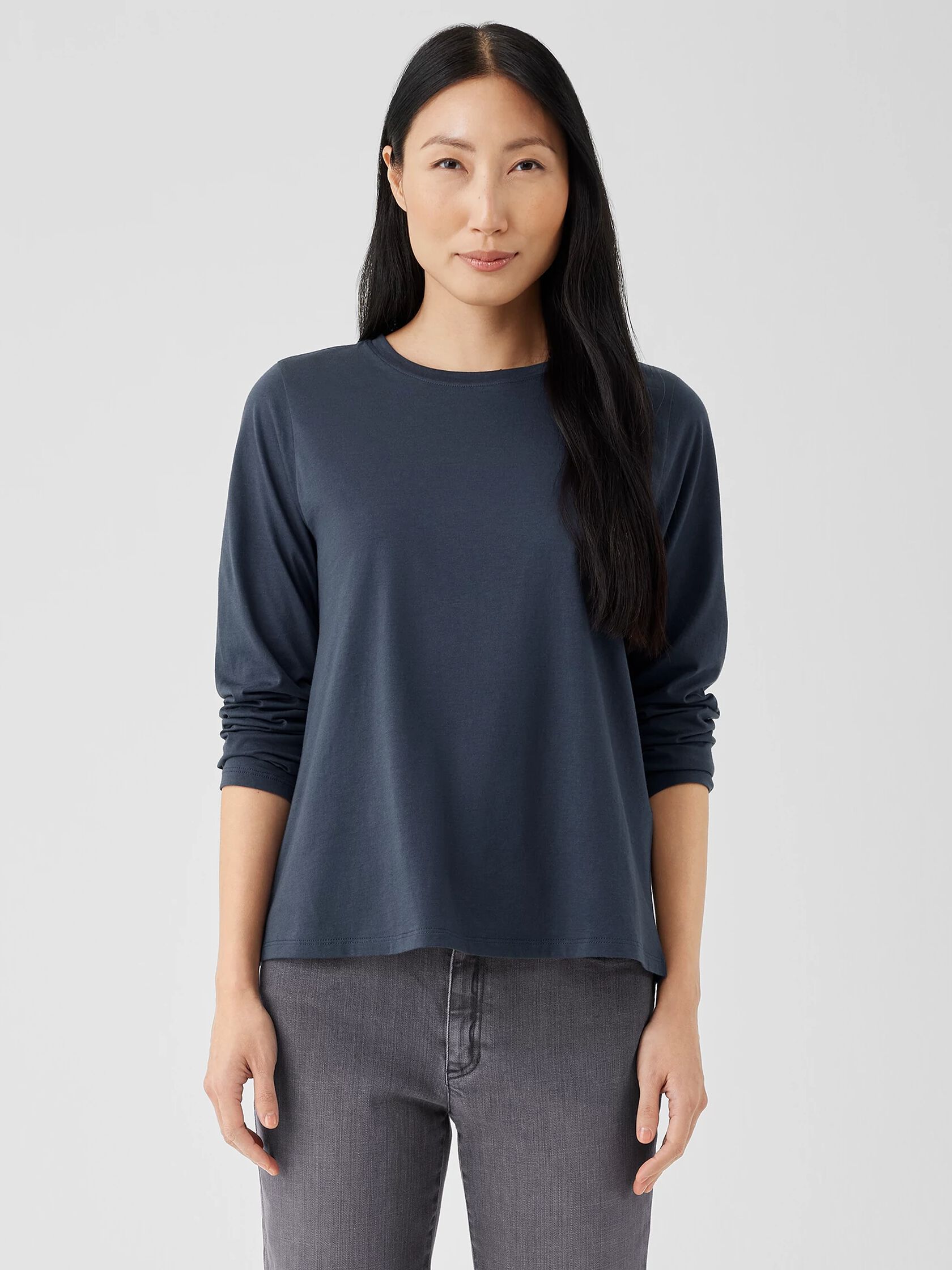 Organic Pima Cotton Jersey LongSleeve Tee EILEEN FISHER