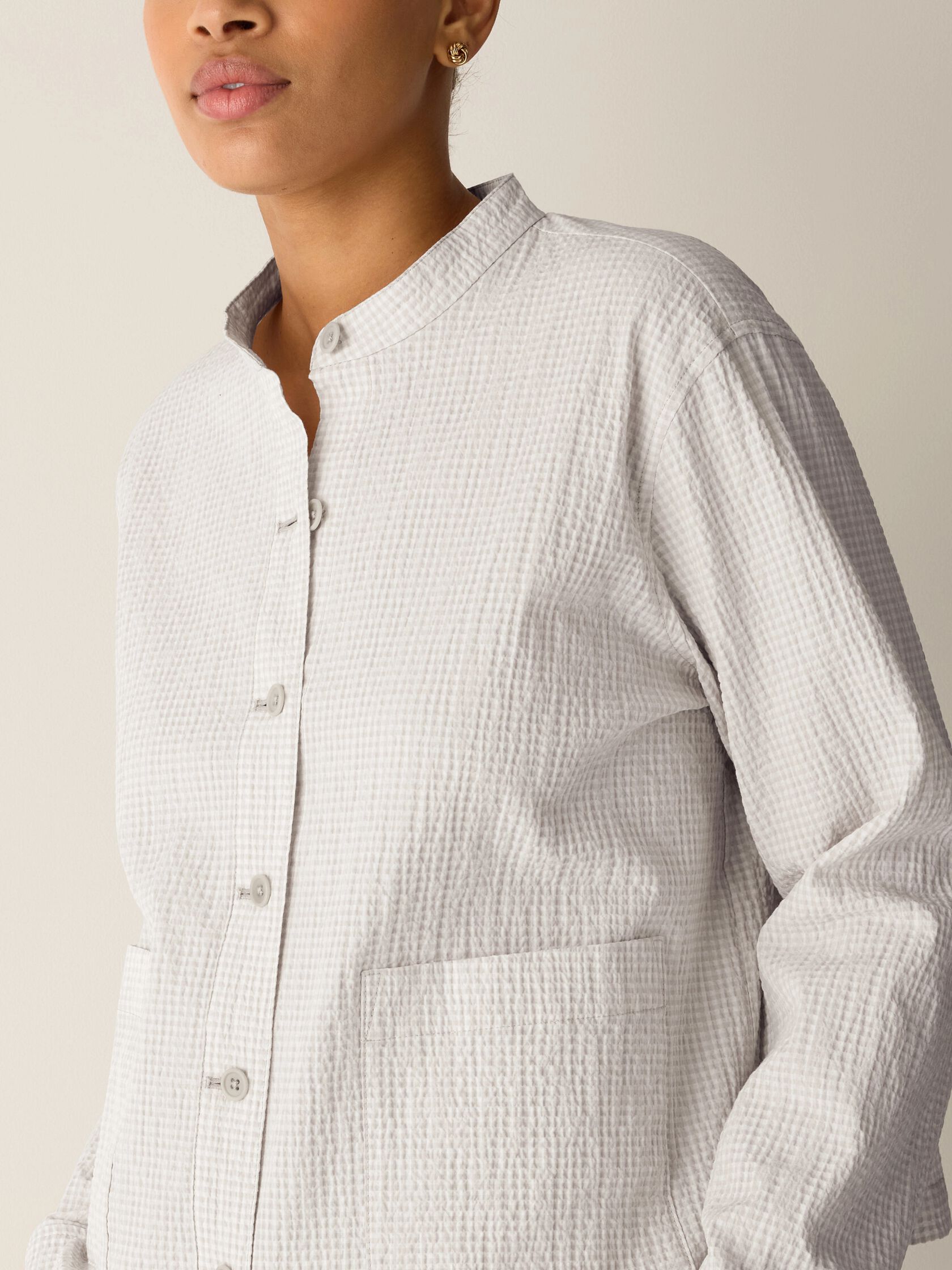 Organic Cotton Pucker Check Shirt Jacket