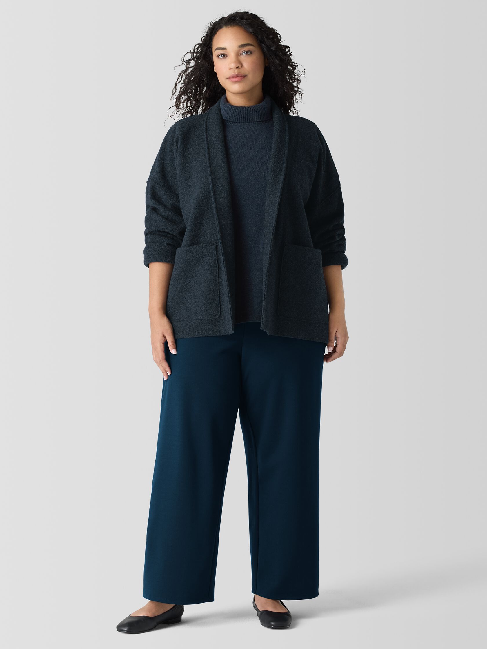 Lightweight Boiled Wool High Collar Jacket in Regenerative Wool