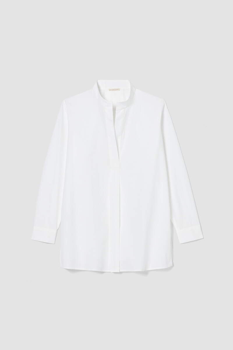 Washed Organic Cotton Poplin Stand Collar Top Washed Organic Cotton Poplin Stand Collar Top