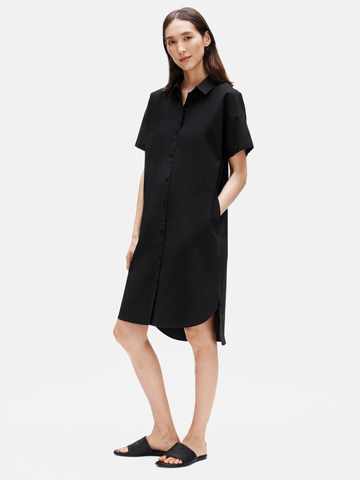 eileen fisher organic cotton poplin shirt dress Eileen Fisher Women's Classic Organic Cotton Poplin Midi Shirtdress - Black