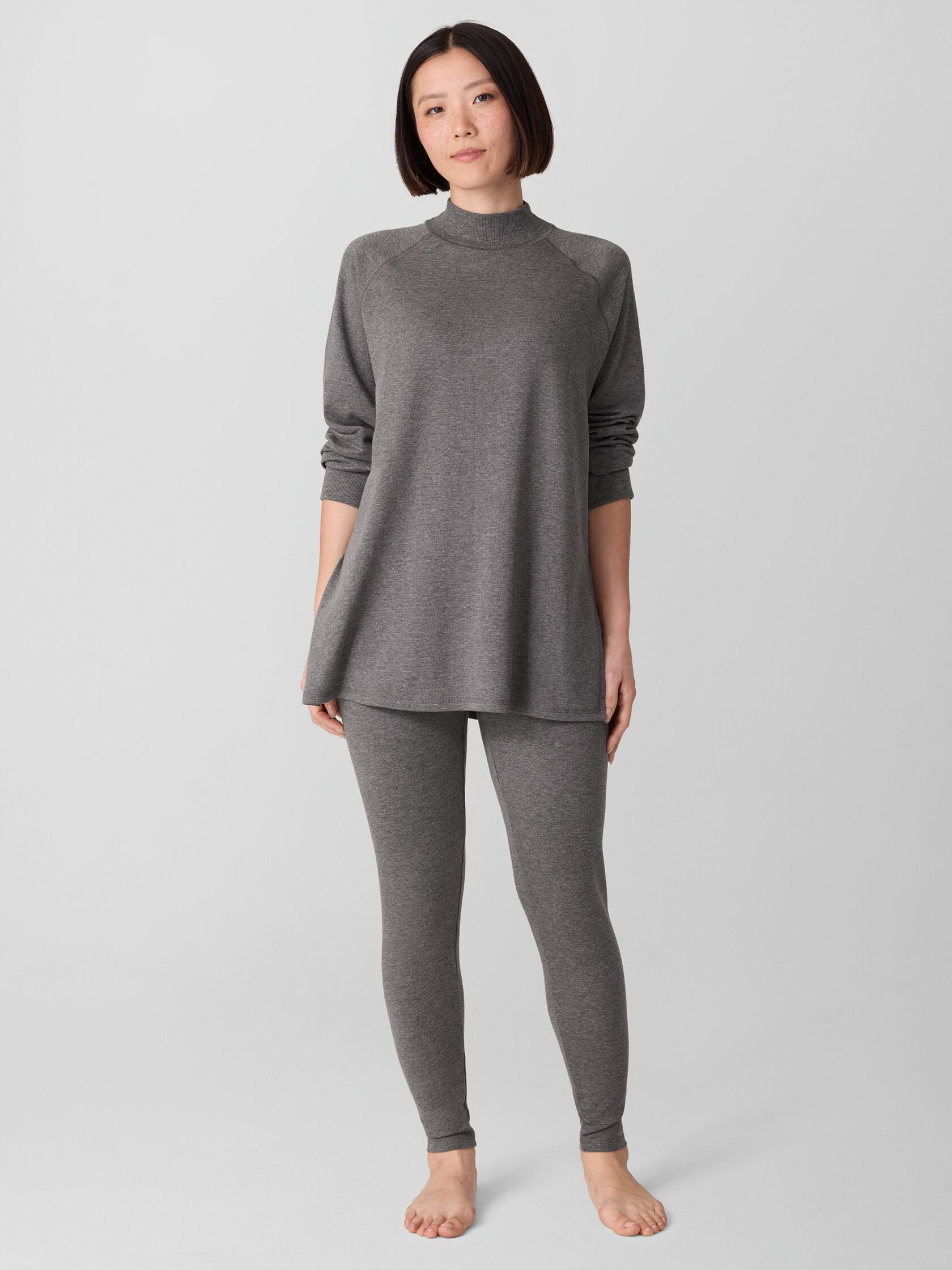 Cozy Brushed Terry Mock Neck Long Top