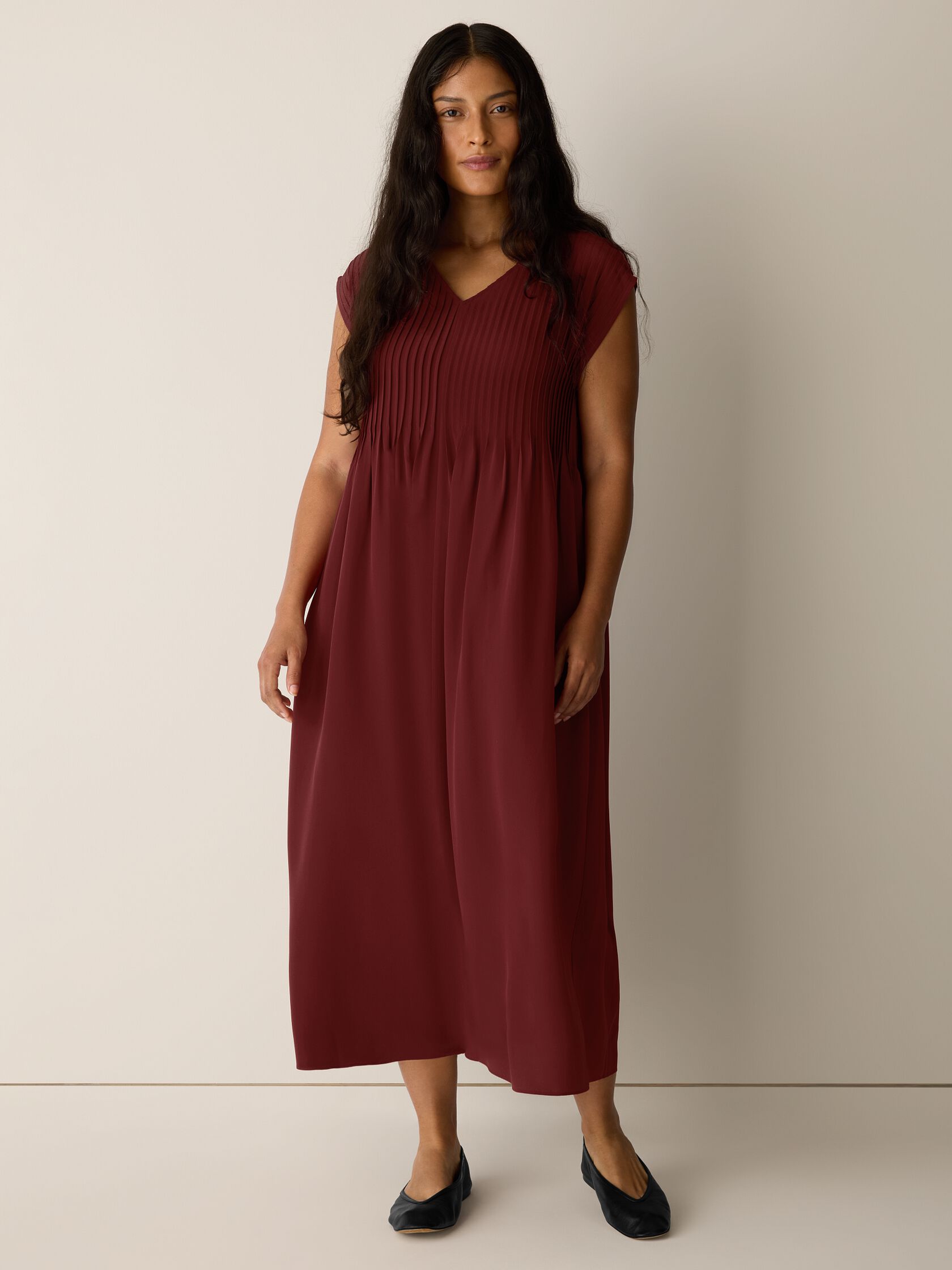 Silk Crepe de Chine V-Neck Dress