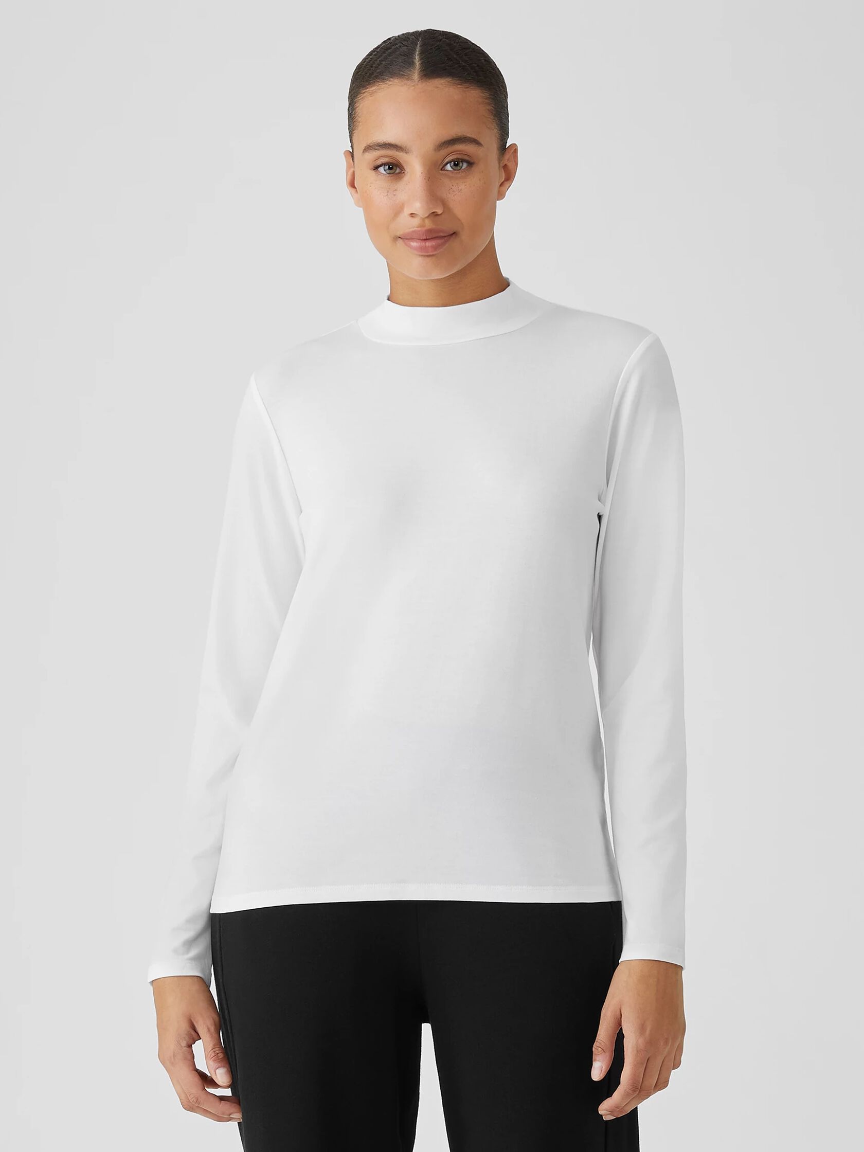 Stretch Jersey Knit Mock Neck Top