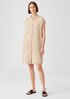 Linen Blend Mandarin Collar Shirtdress