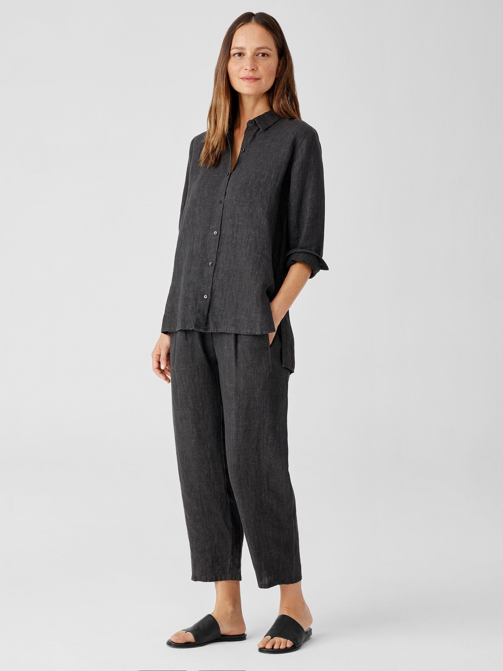 Washed Organic Linen Delave Classic Collar Shirt
