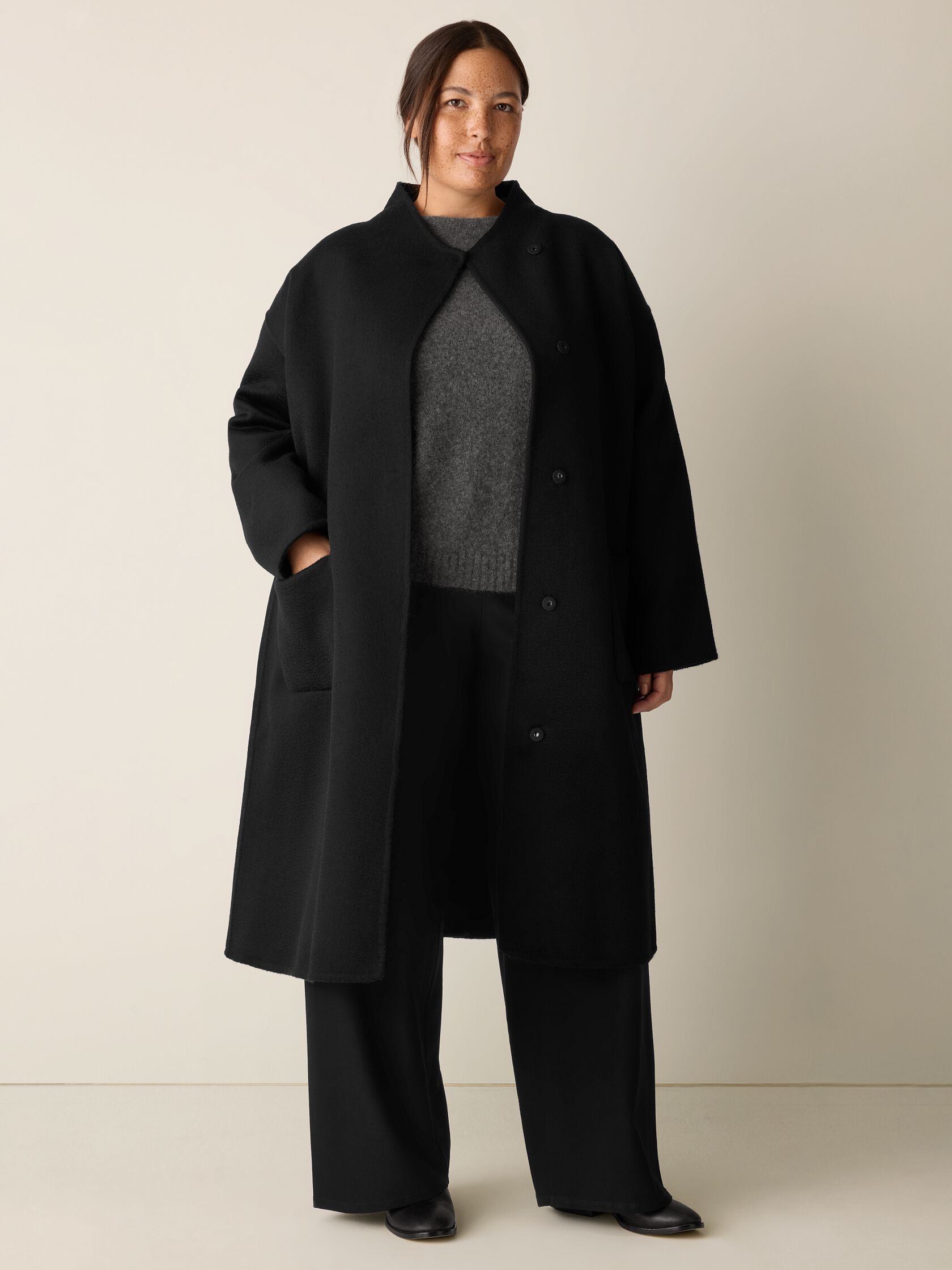 Lustrous Wool High Collar Coat
