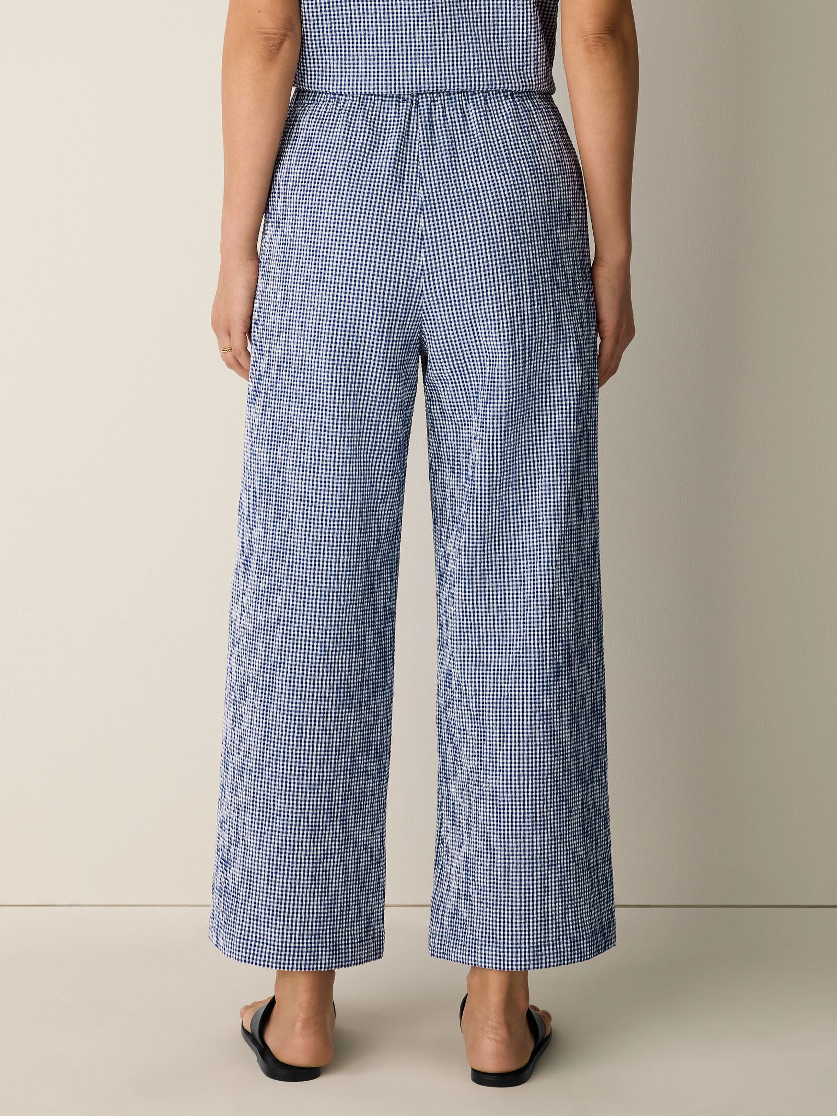Organic Cotton Pucker Check Wide-Leg Pant