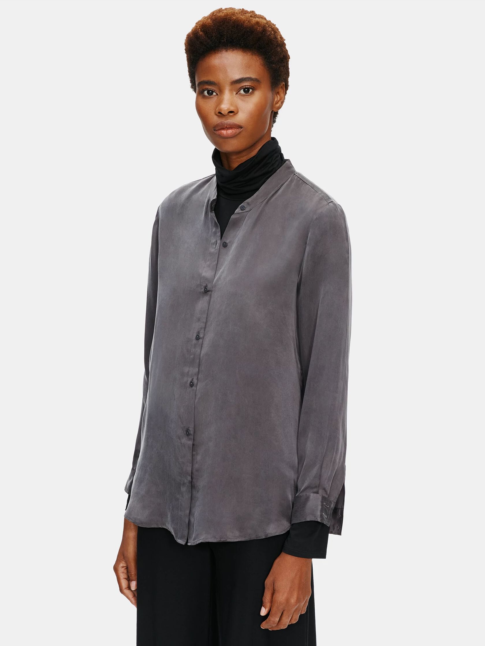 Sandwashed Cupro Mandarin Collar Shirt