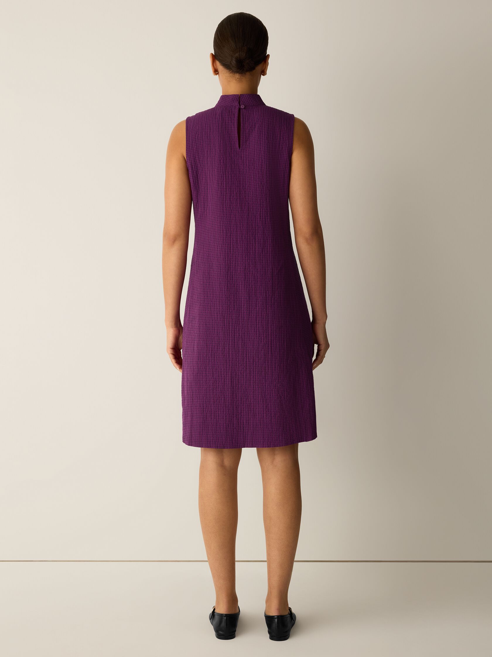 Organic Cotton Pucker Check Mock Neck Dress