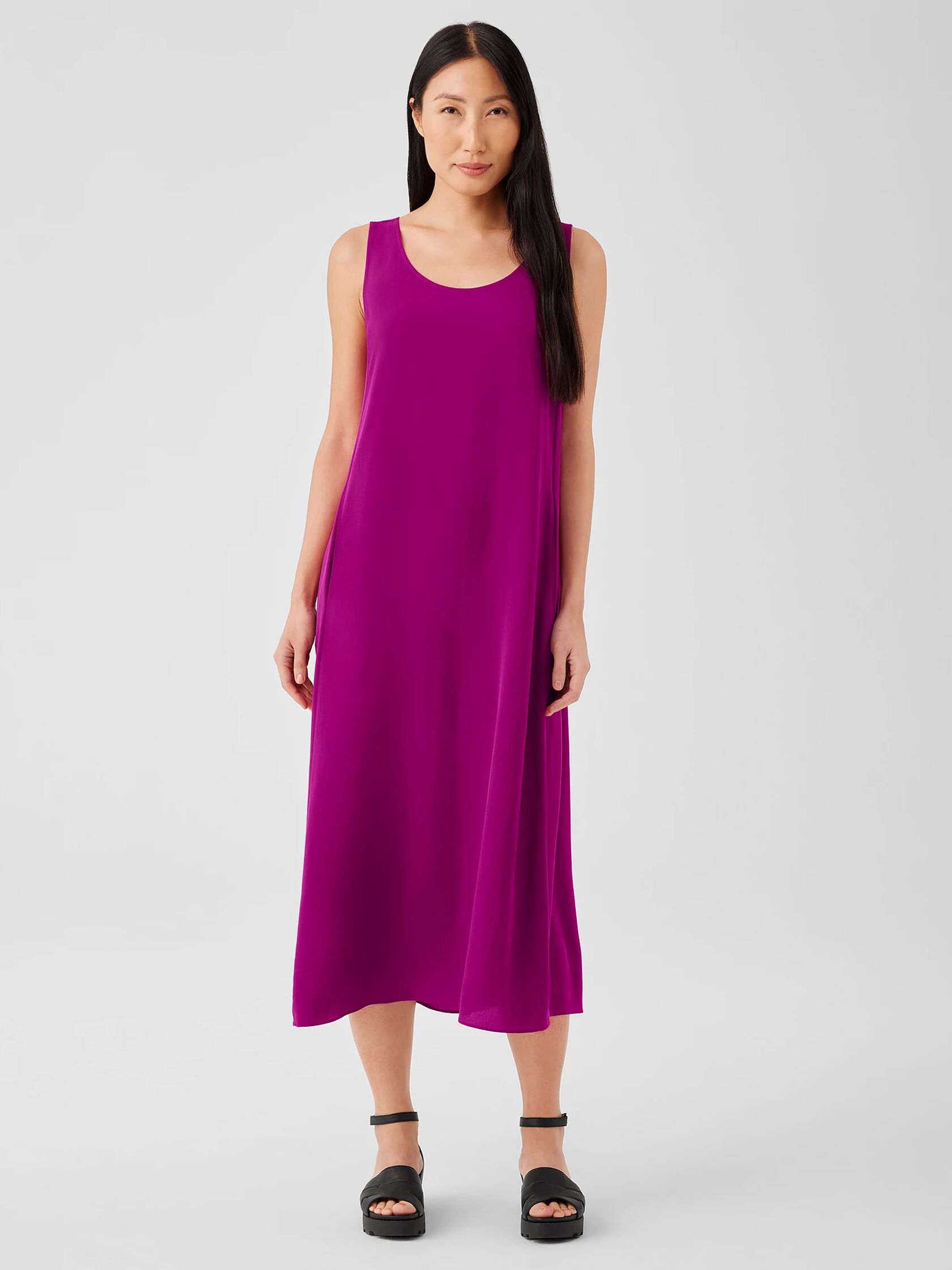 Silk Georgette Crepe Scoop Neck Dress