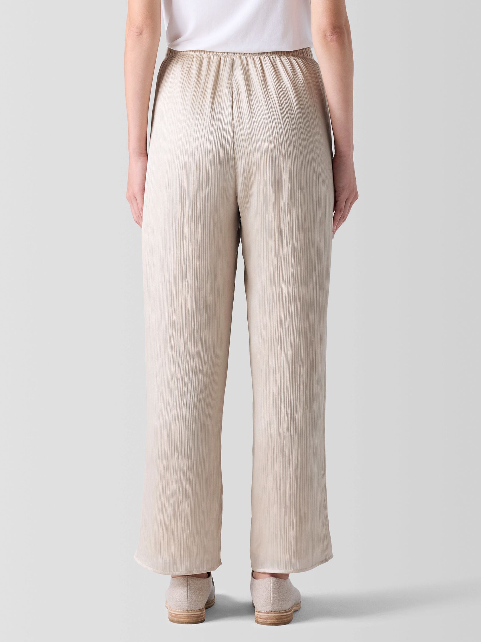 Striated Silk Satin Straight Pant